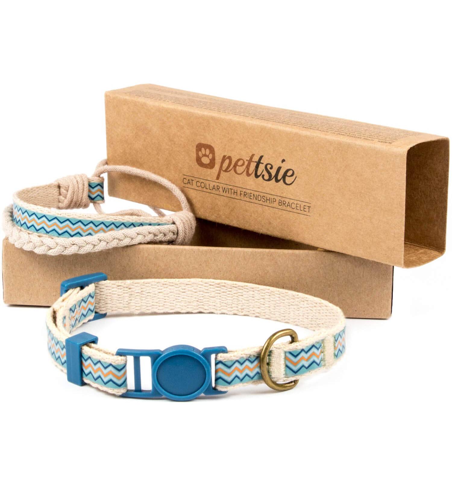 Pettsie Cat Kitten Collar - Breakaway Safety & Friendship Bracelet - Durable 100% Cotton - Adjustable with D-Ring - Blue - Gift Box Included - Buy Online on SooperMarket.com