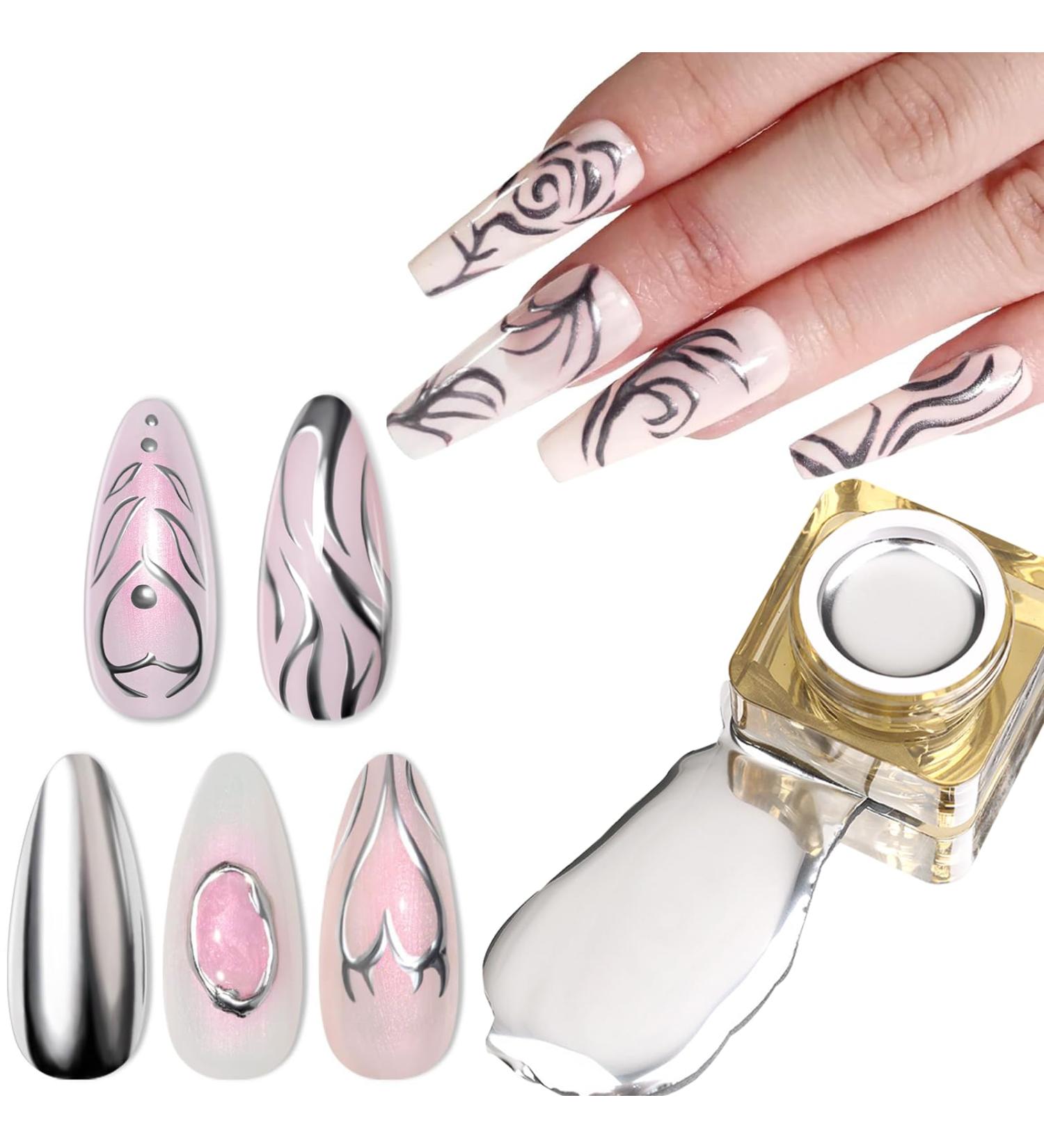 Metallic Painting Gel Nail Polish - Mirror Gold Liner Gel Polish - 3D Metal Painting Nail Varnish - Metal Painting Gel - Mirror Nails Finish - Nail Liner Painting Gel Polish DIY Nail Drawing at Home - Buy Online on SooperMarket.com