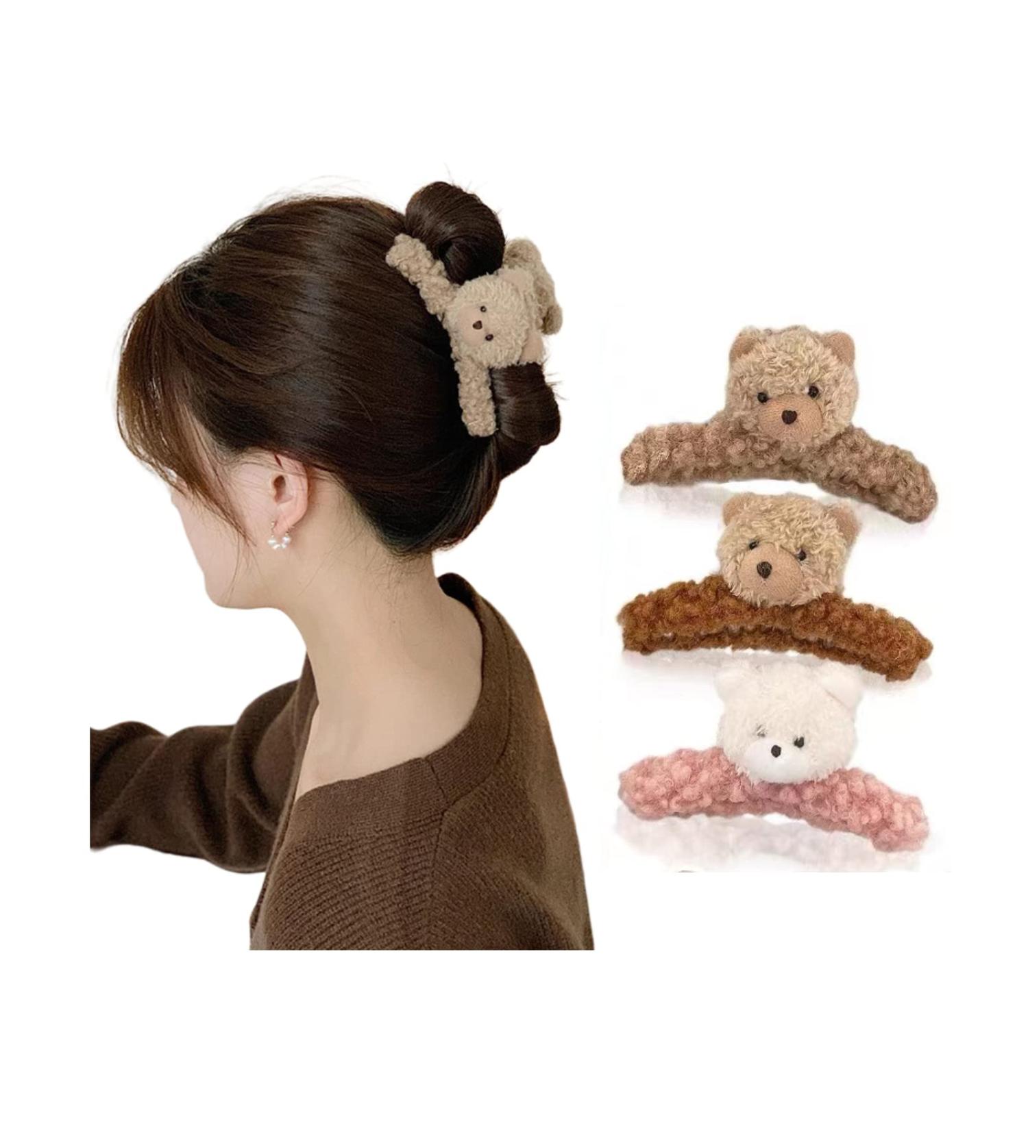 3 Pcs 4.72 Inch Large Plush Bear Hair Claw Clips - Cute & Strong Hold Hairpins for Women and Girls - Stylish Hair Accessories for Thick and Thin Hair - Buy Online on SooperMarket.com