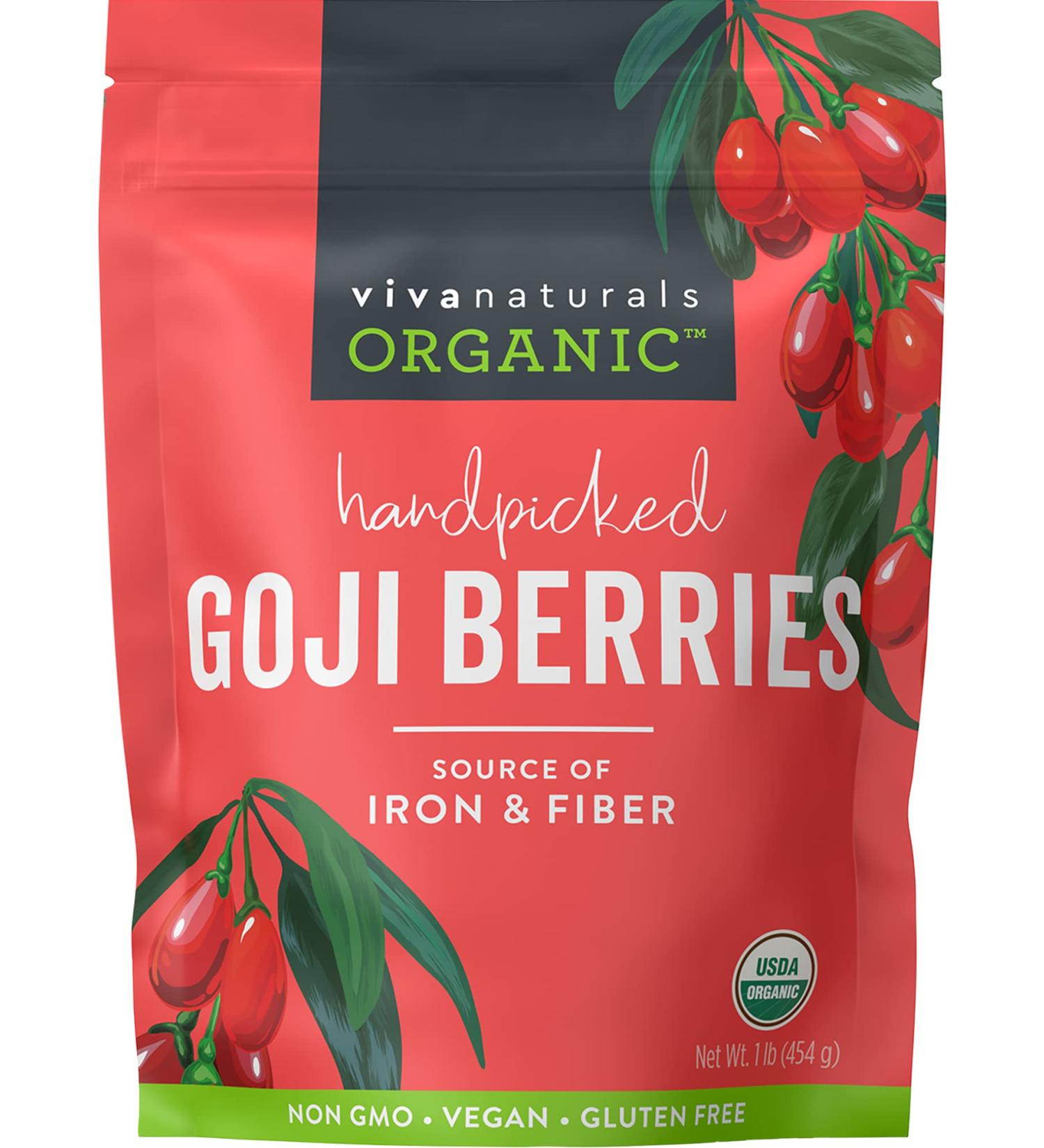 Viva Naturals Organic Dried Goji Berries - Non-GMO, Vegan, 1 lb | Perfect for Baking & Healthy Snacks - Buy Online on SooperMarket.com