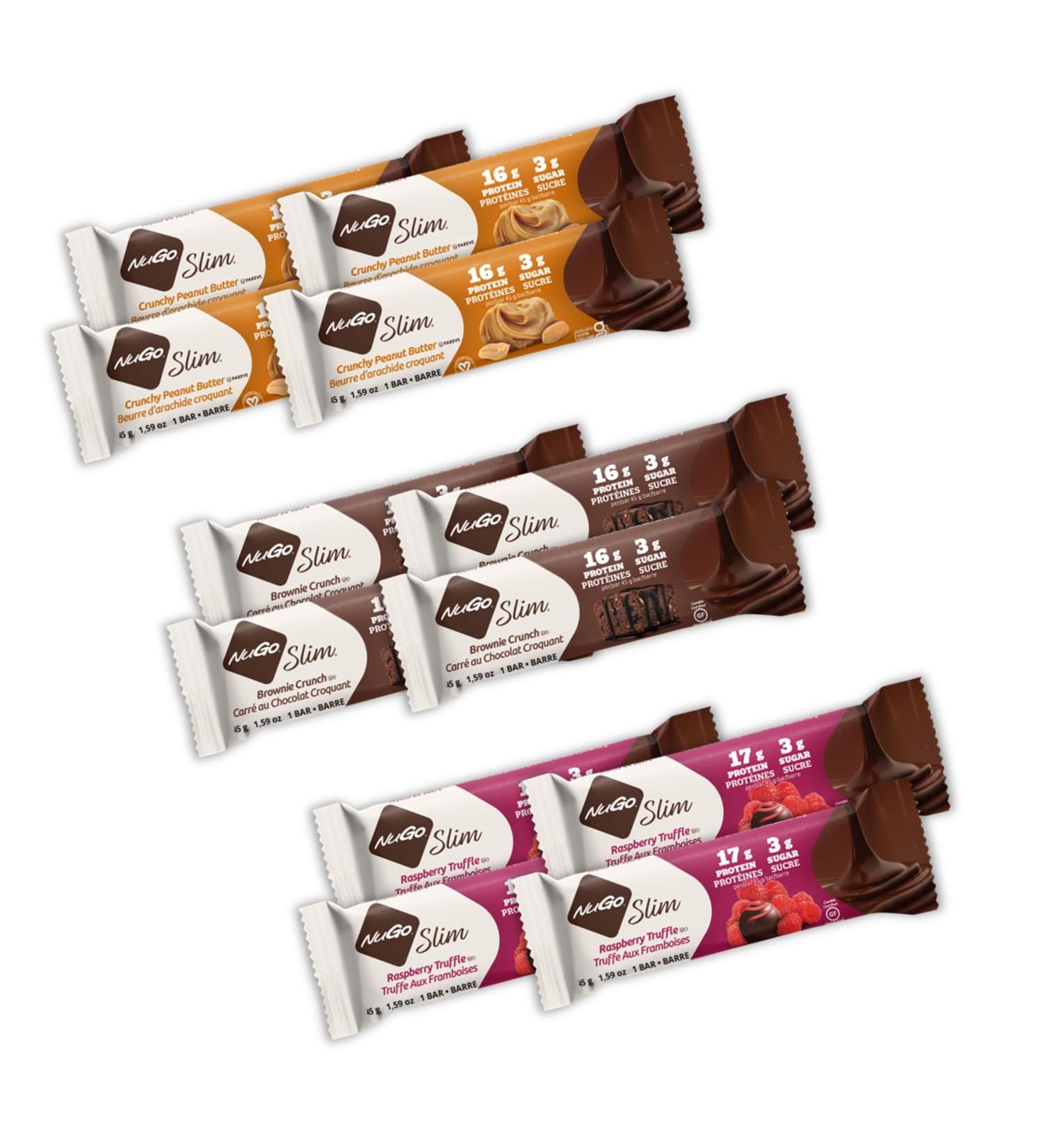 NuGo Slim Variety Pack 16-17g High Protein 3g Sugar Gluten Free 12 Count 12ct Variety Pack - Buy Online on SooperMarket.com