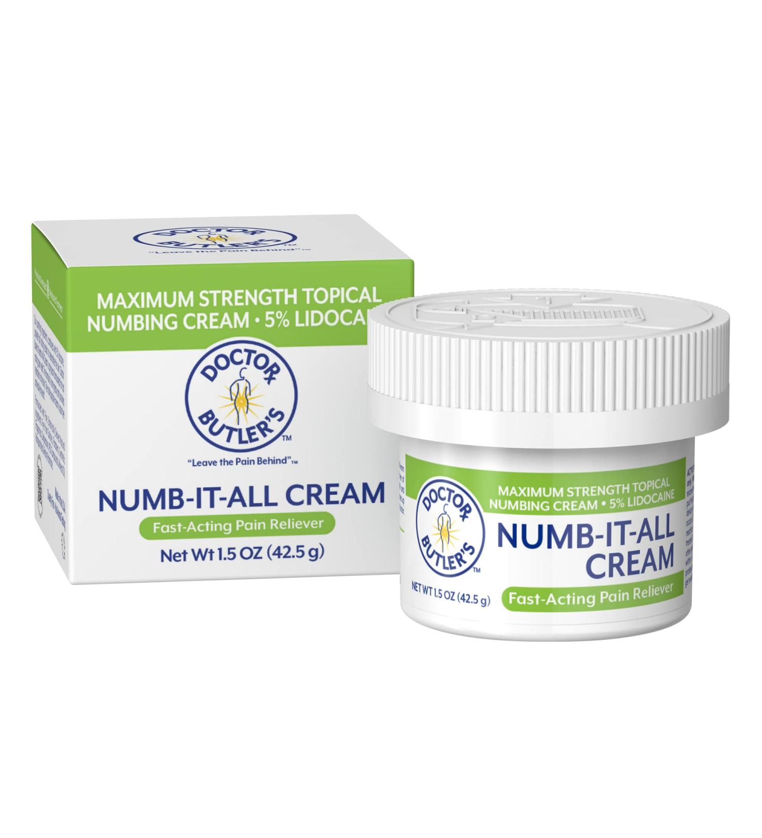 Doctor Butler's Numb It All Cream - Fast Acting 5% Lidocaine Topical Numbing Relief (1.5oz) - Buy Online on SooperMarket.com
