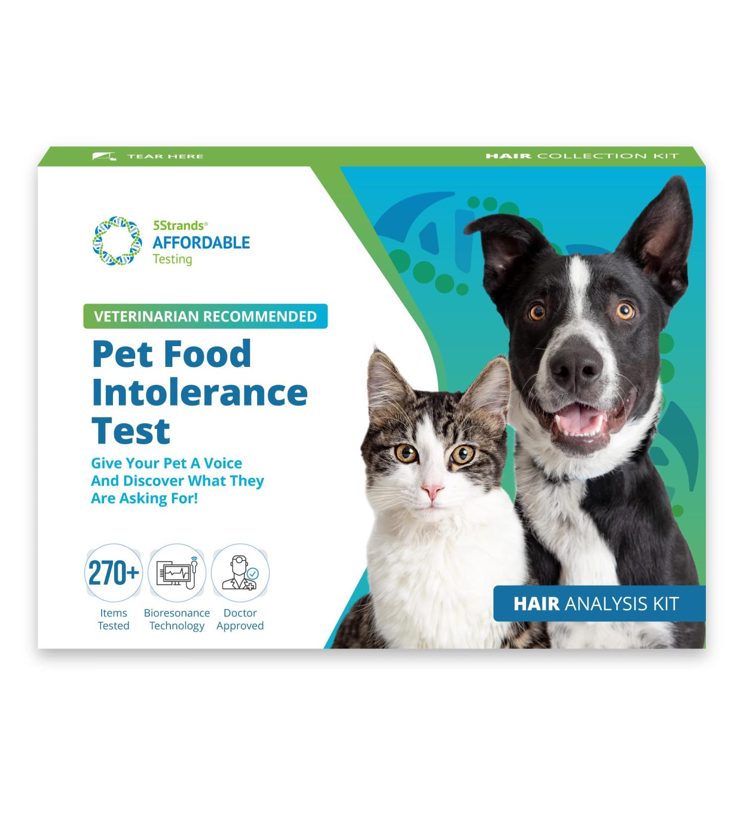 5Strands Pet Food Intolerance Test: At-Home Sensitivity Test for Dogs & Cats | 270 Items | Results in 7 Days - Protein, Grain, Fruit, Preservatives | Hair Analysis | Accurate for All Ages and Breeds - Buy Online on SooperMarket.com