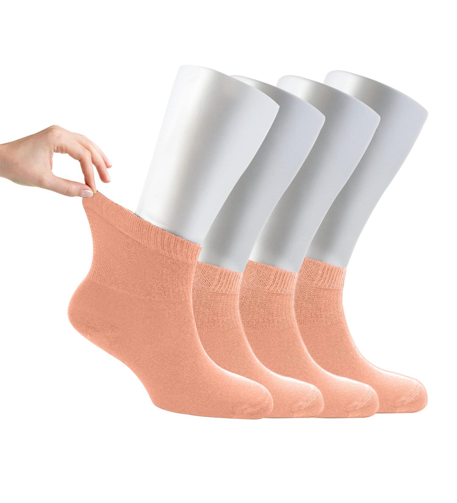 Cosyfeel Women Loose Diabetic Socks | 4-Pack Neuropathy Ankle Socks for Ladies | Super Soft Eco-Friendly Bamboo Material | Durable with Seamless Toe | Multicolour Patterns | 4 Seasons 4-7 SALMON - Buy Online on SooperMarket.com