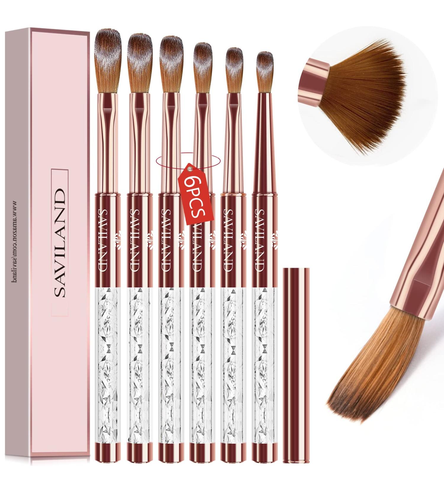 Saviland 6PCS Kolinsky Acrylic Nail Brush Set for Acrylic Powder Application - Sizes 4/6/8/10/12/14 - Buy Online on SooperMarket.com