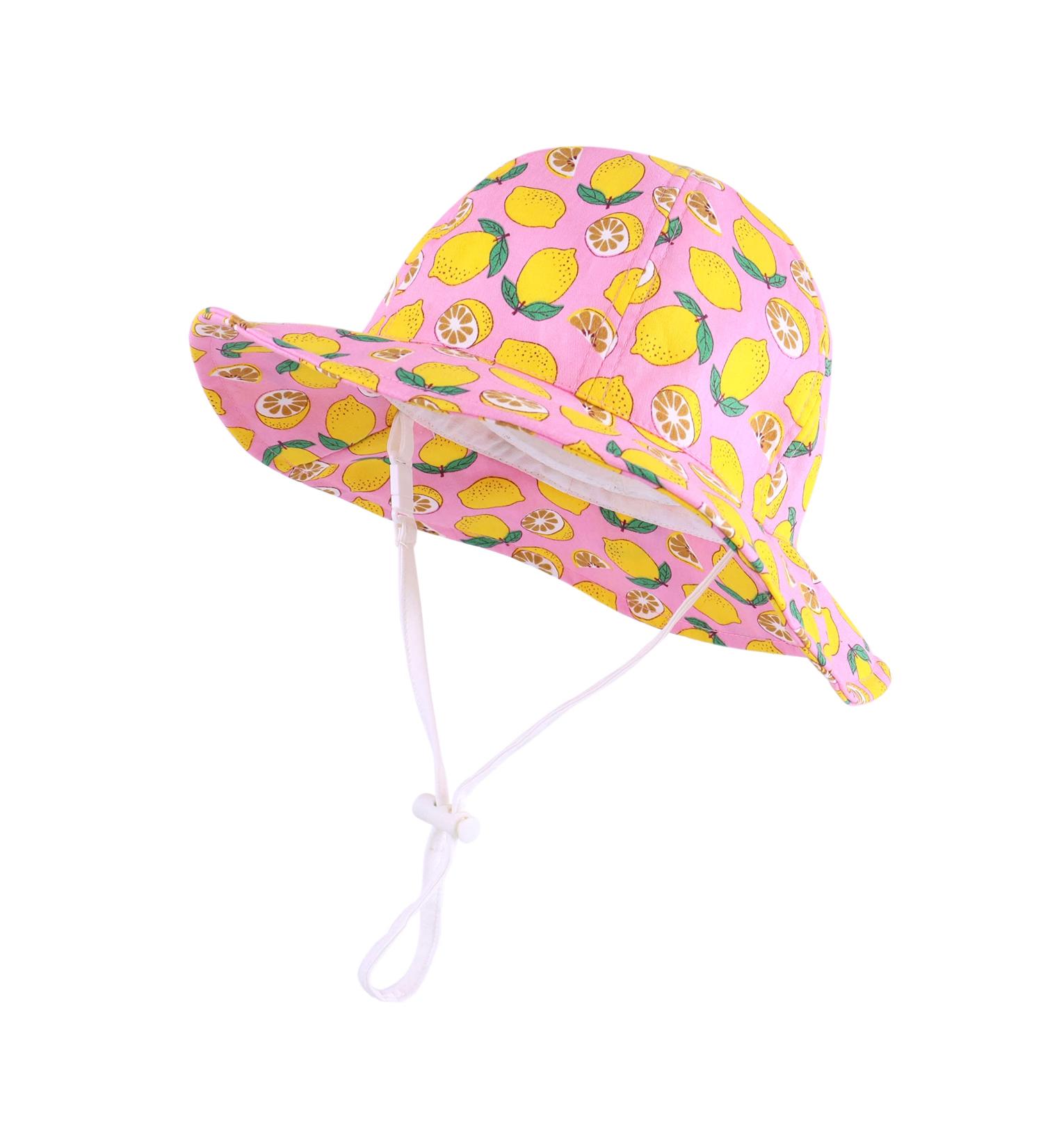 LANGZHEN Baby Girls Adjustable Sun Protection Hat with Chin Strap - Pink-Lemon - 2-4 Years - Buy Online on SooperMarket.com