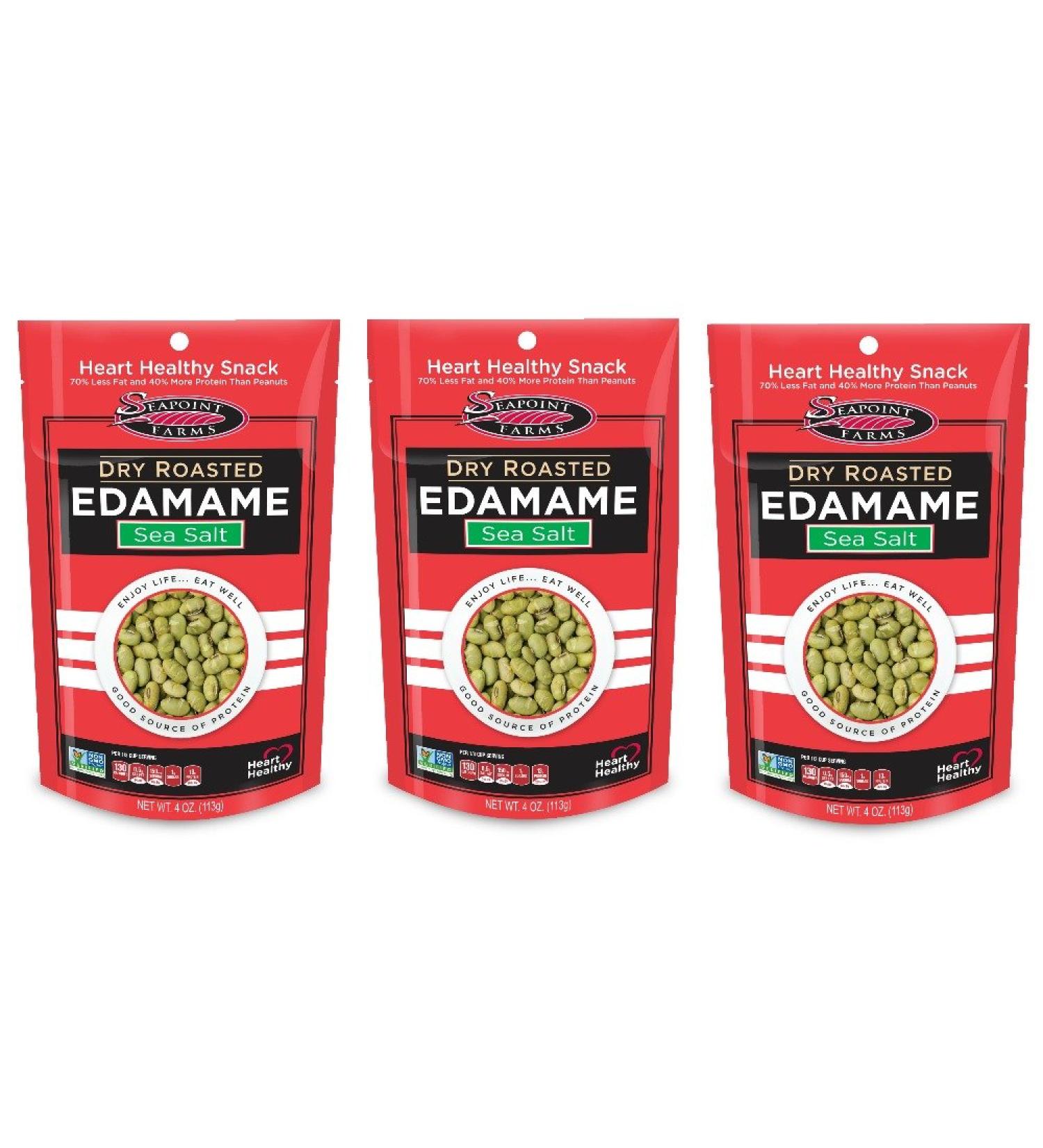 Seapoint Farms Dry Roasted Edamame, Sea Salt, 4-Ounce Pouches, (3 pack)