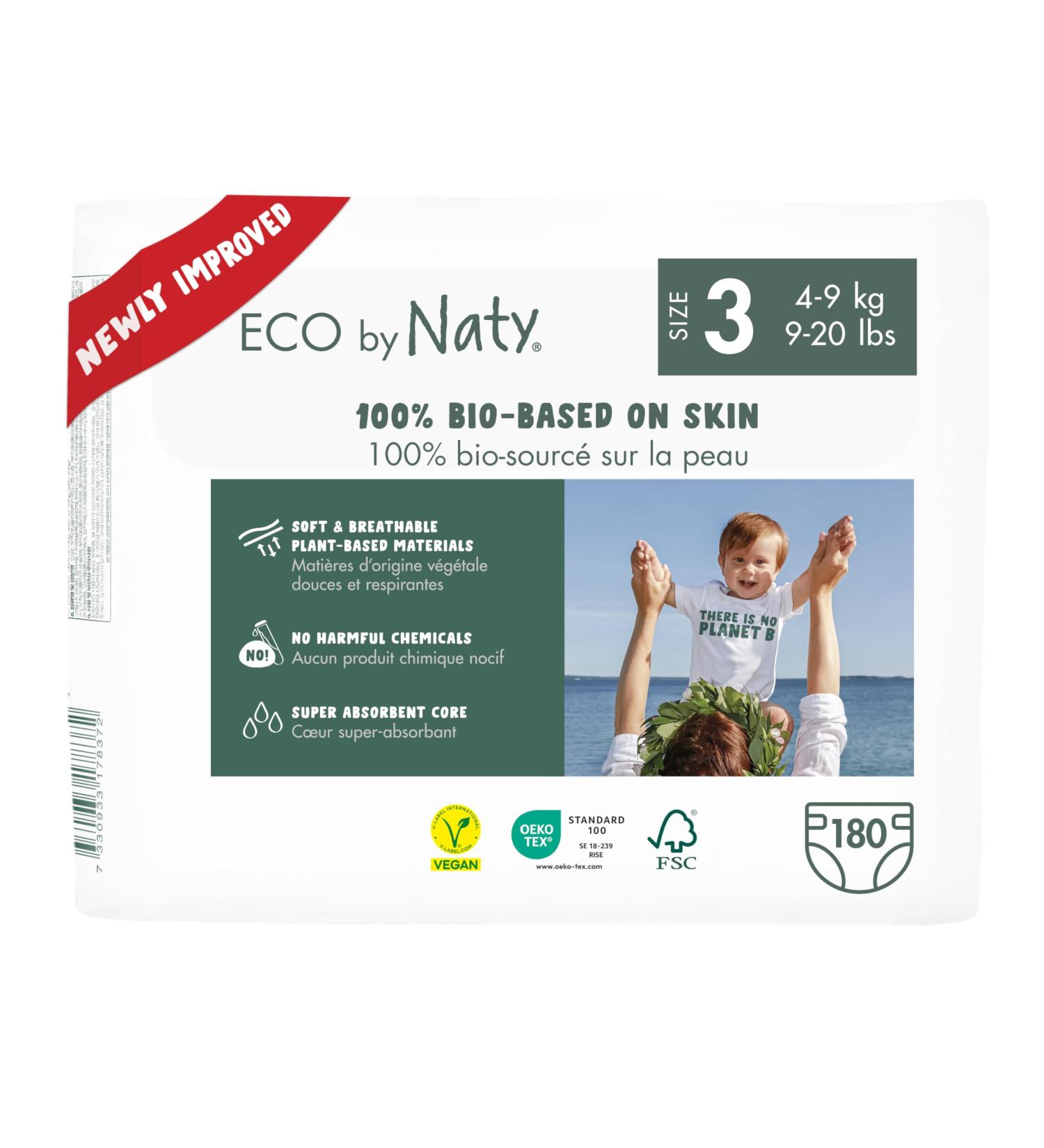 Eco by Naty Baby Eco Diapers | Premium Plant-Based Diapers for Sensitive Skin | Size 3 (180 Pieces) - Monthly Box - Buy Online on SooperMarket.com