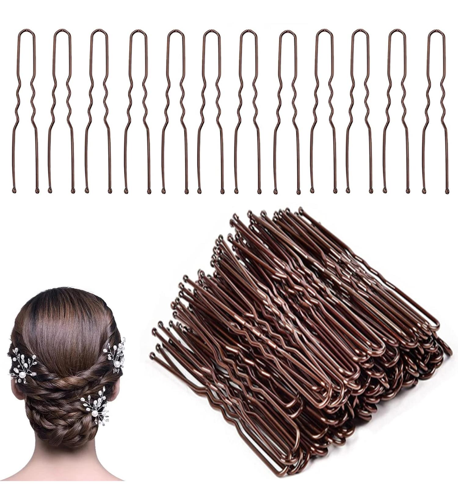 50 U-Shaped Hairpins for Women & Girls - 6cm Bobby Pins in Storage Box - Perfect for Hairdressing Salons & Everyday Use (Brown) - Buy Online on SooperMarket.com