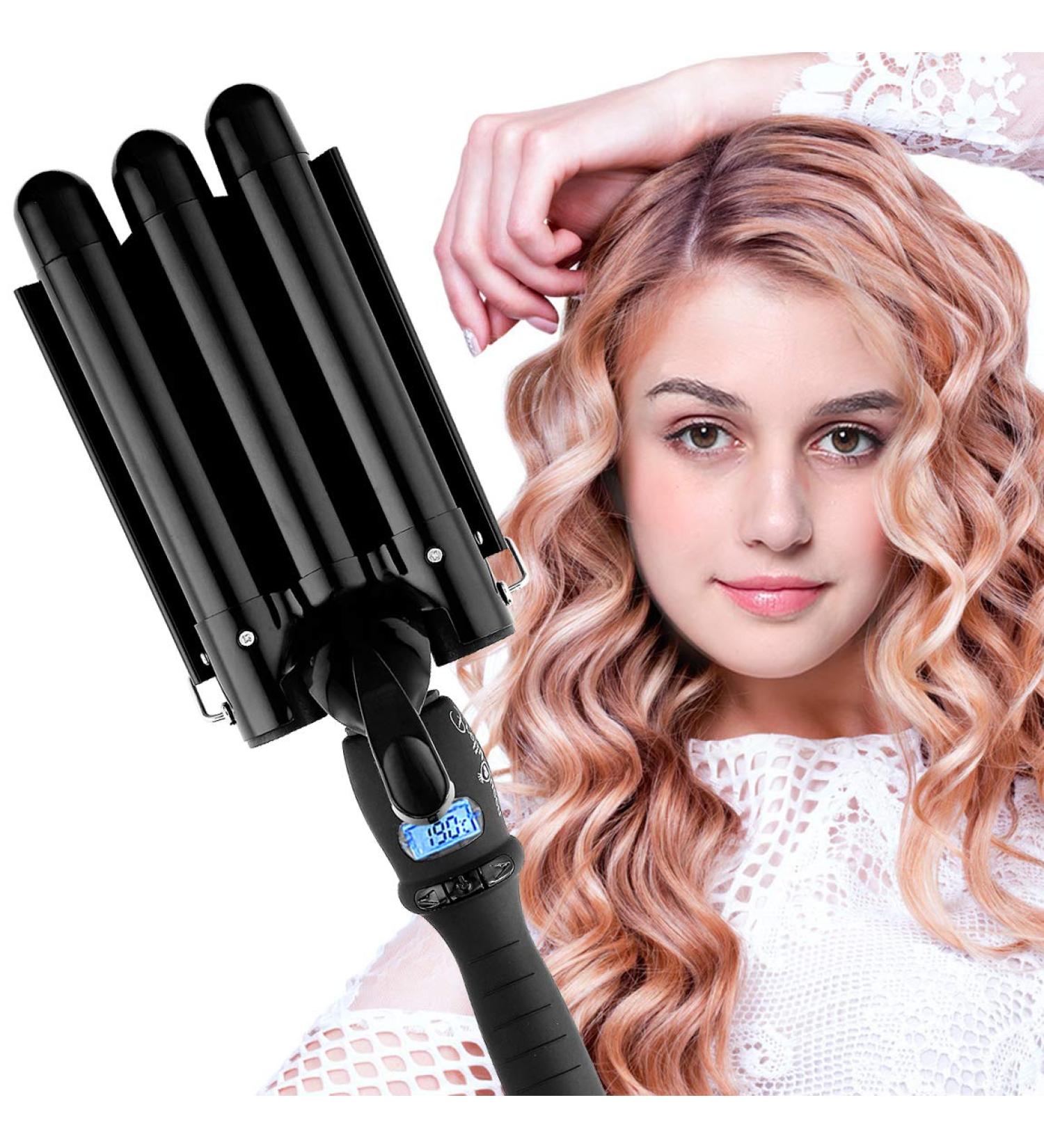 3 Barrel Hair Tools Curling Iron 25mm Ceramic Hair Waver Curler - Fast Heating Curling Wand (Black) - Buy Online on SooperMarket.com