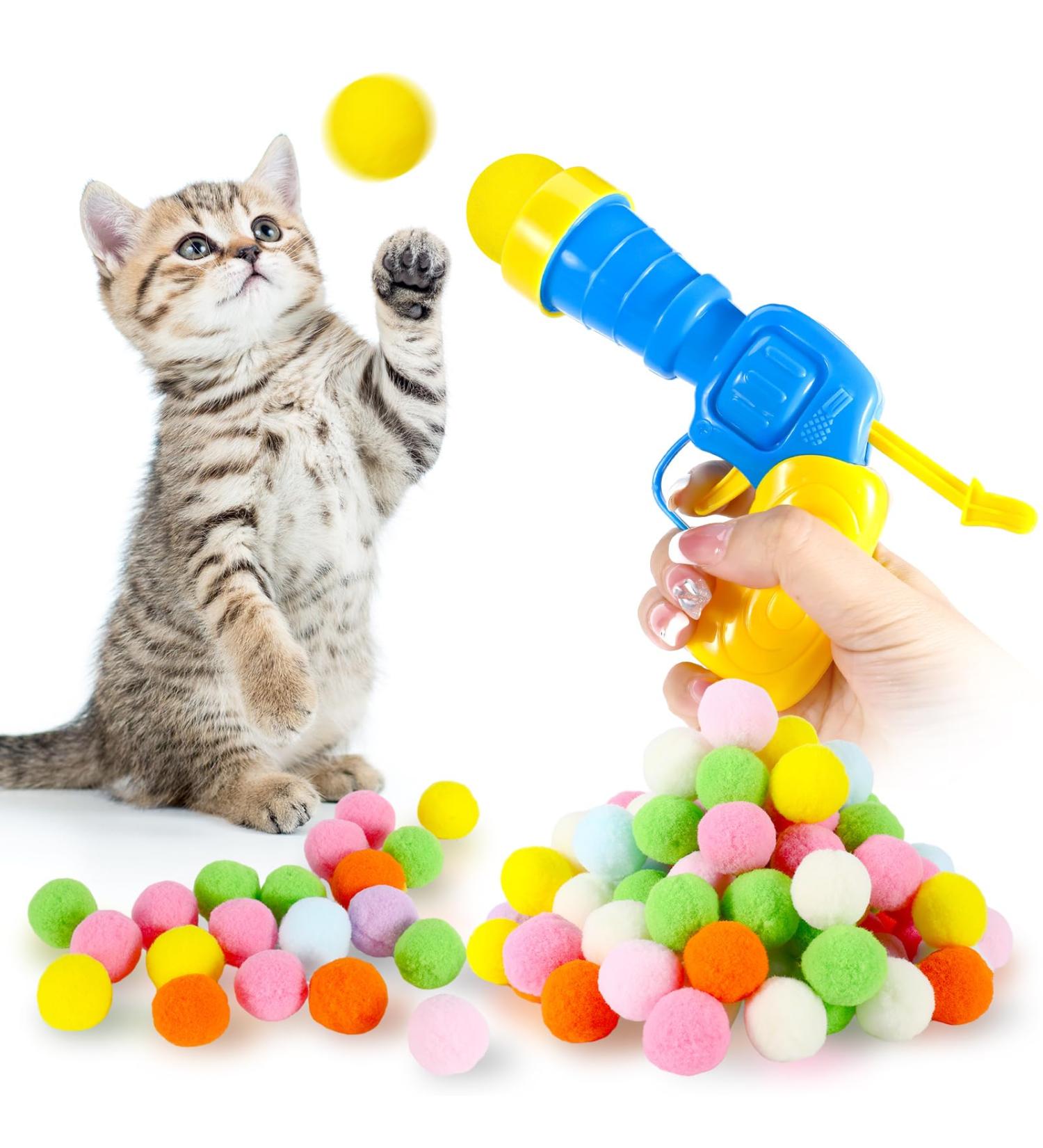 Heyu-Lotus Interactive Cat Toys 100 Pcs Cat Pom Pom Balls & 1 Cat Ball Toy Launcher Colorful Plush Toy Balls for Funny Cat Toys for Indoor Training Playing Pet Supplies - Buy Online on SooperMarket.com