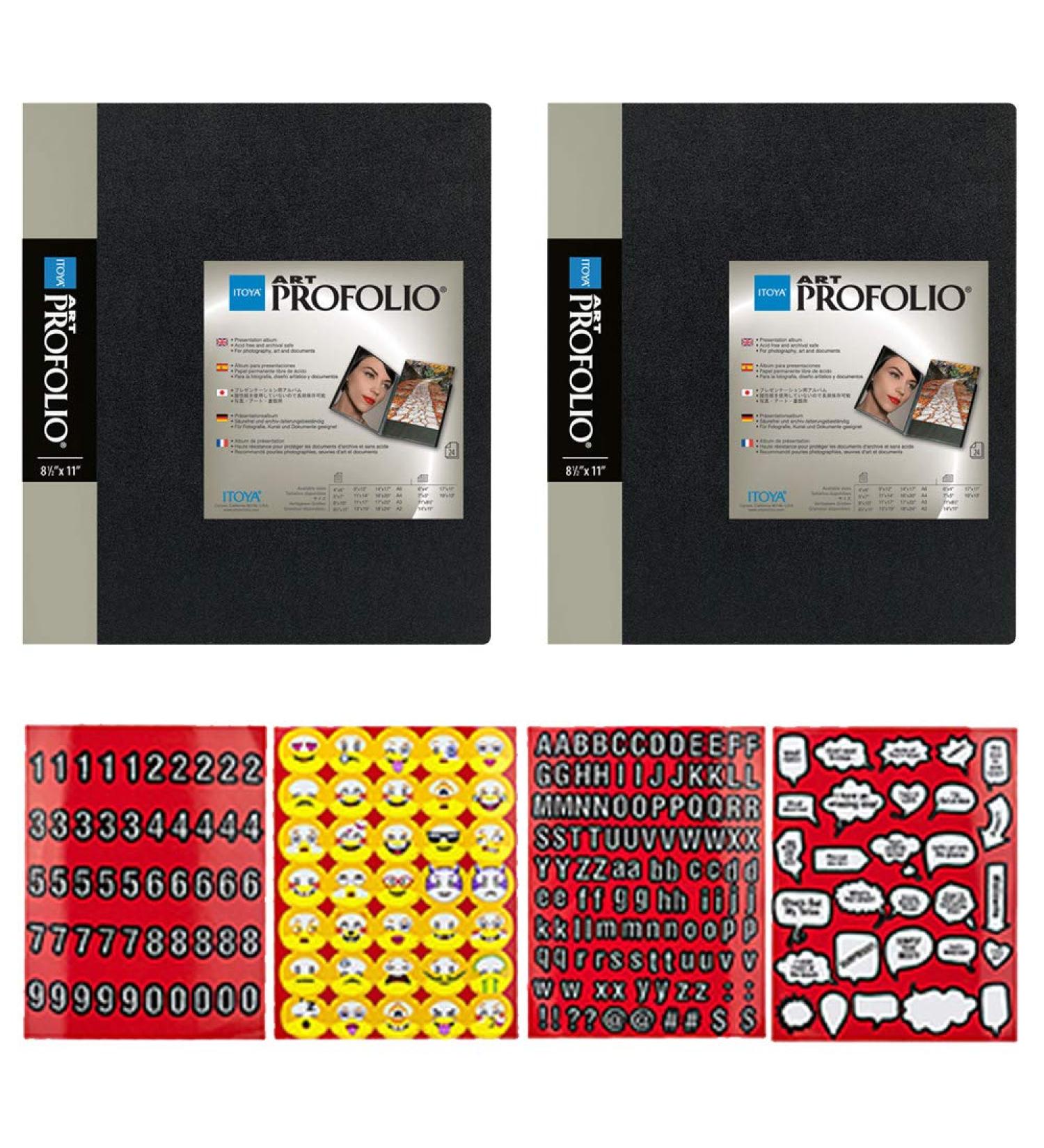 ITOYA 11x14 Original Art Presentation Book/Portfolio - Pack of 2 + Scrapbooking Stickers - Emojis, Quotes, Letters & Numbers - Buy Online on SooperMarket.com