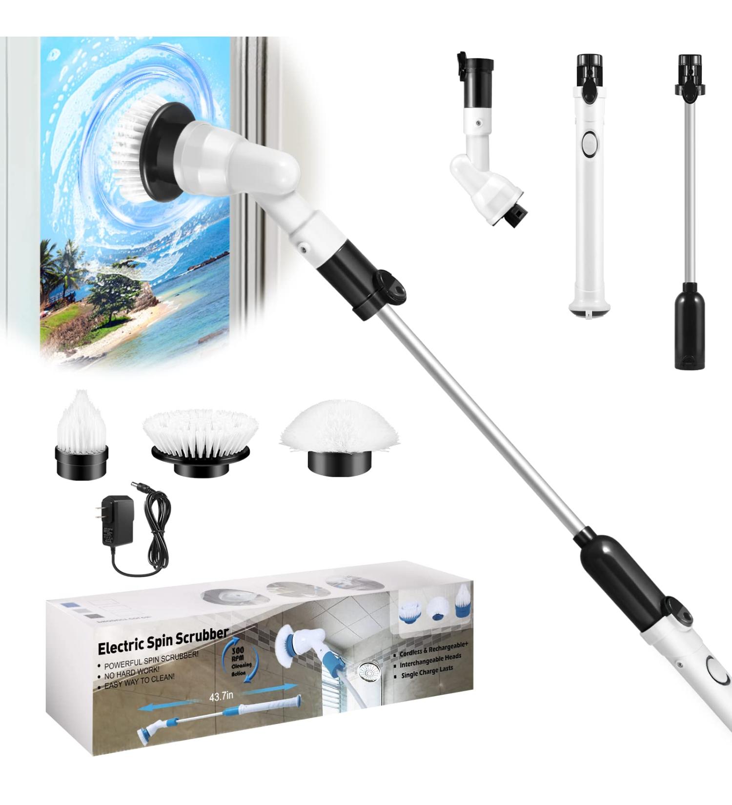 GOFOIT 360-degree Cordless Electric Spin Scrubber with Long Handle - Shower, Tub, and Tile Power Scrubber with 3 Multi-Purpose Brush Heads - Buy Online on SooperMarket.com