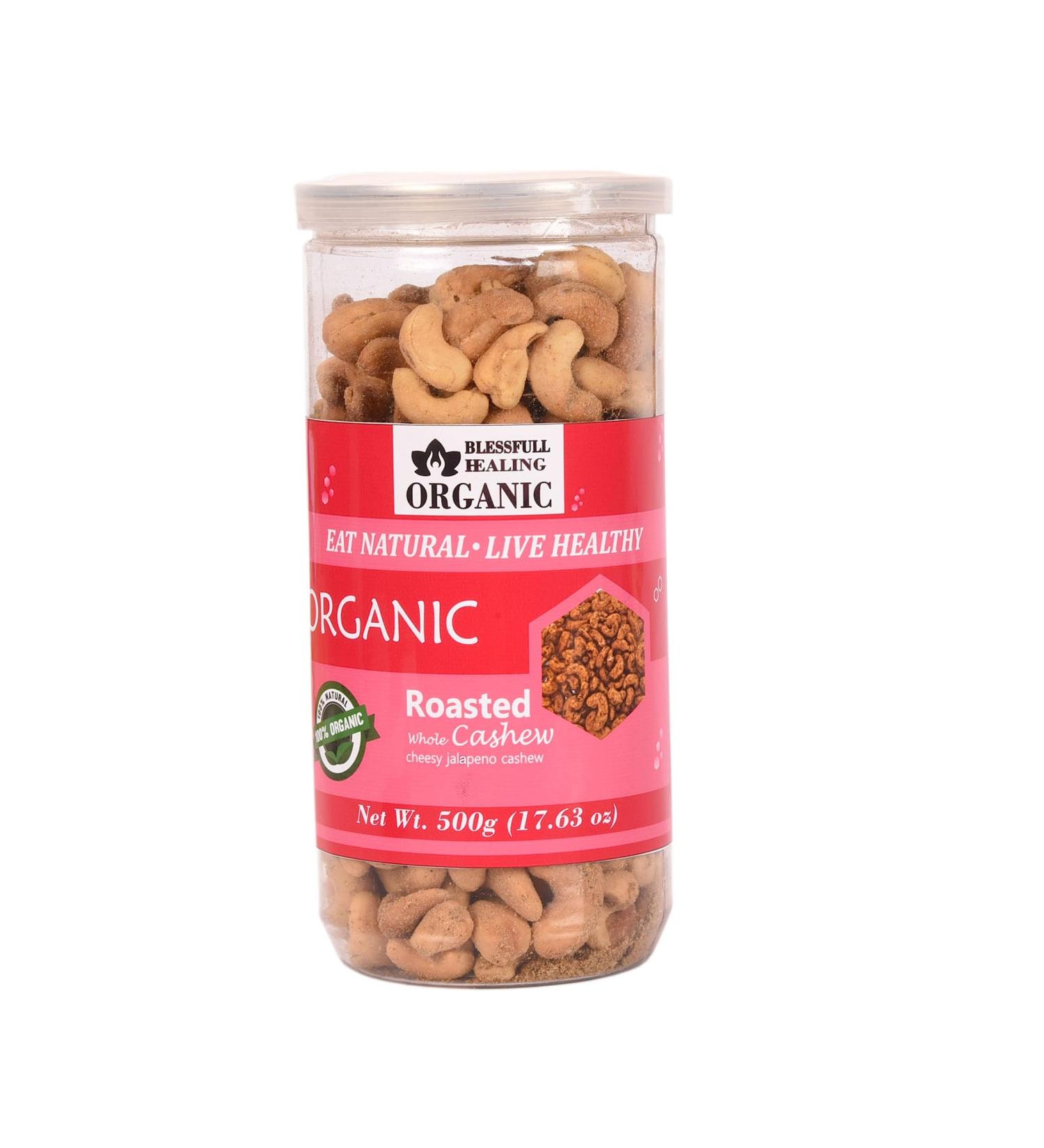 Blessfull Healing Organic Natural Vegan Cheesy Jalapeno Roasted Whole Cashew Nuts Crunchy Kaju 500 Gram - Buy Online on SooperMarket.com