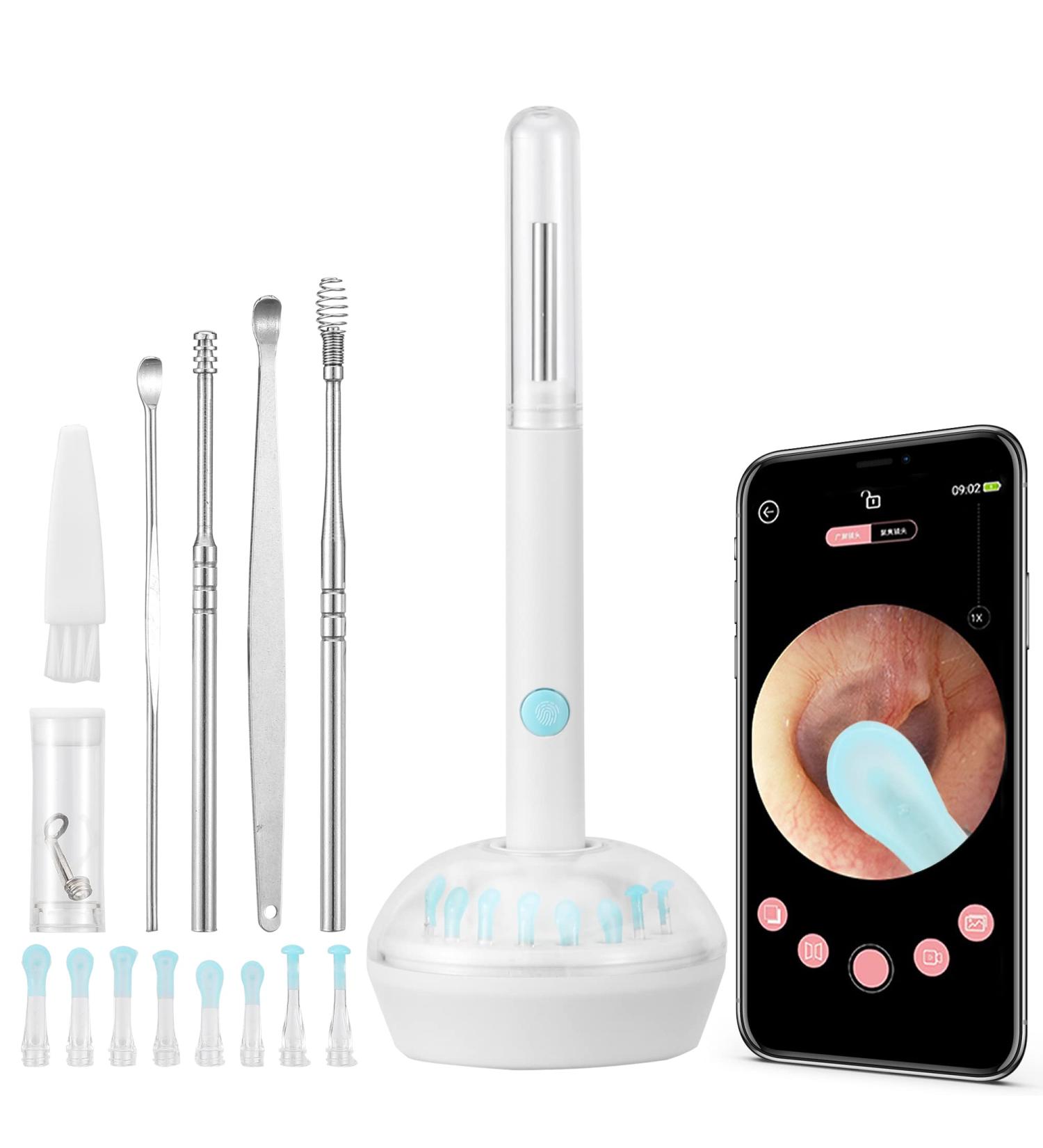 Wireless Earwax Otoscope with Charging Station and 14 Cleaning Tools | 3M High-definition Camera | 3-level LEDs | for iOS & Android - Buy Online on SooperMarket.com