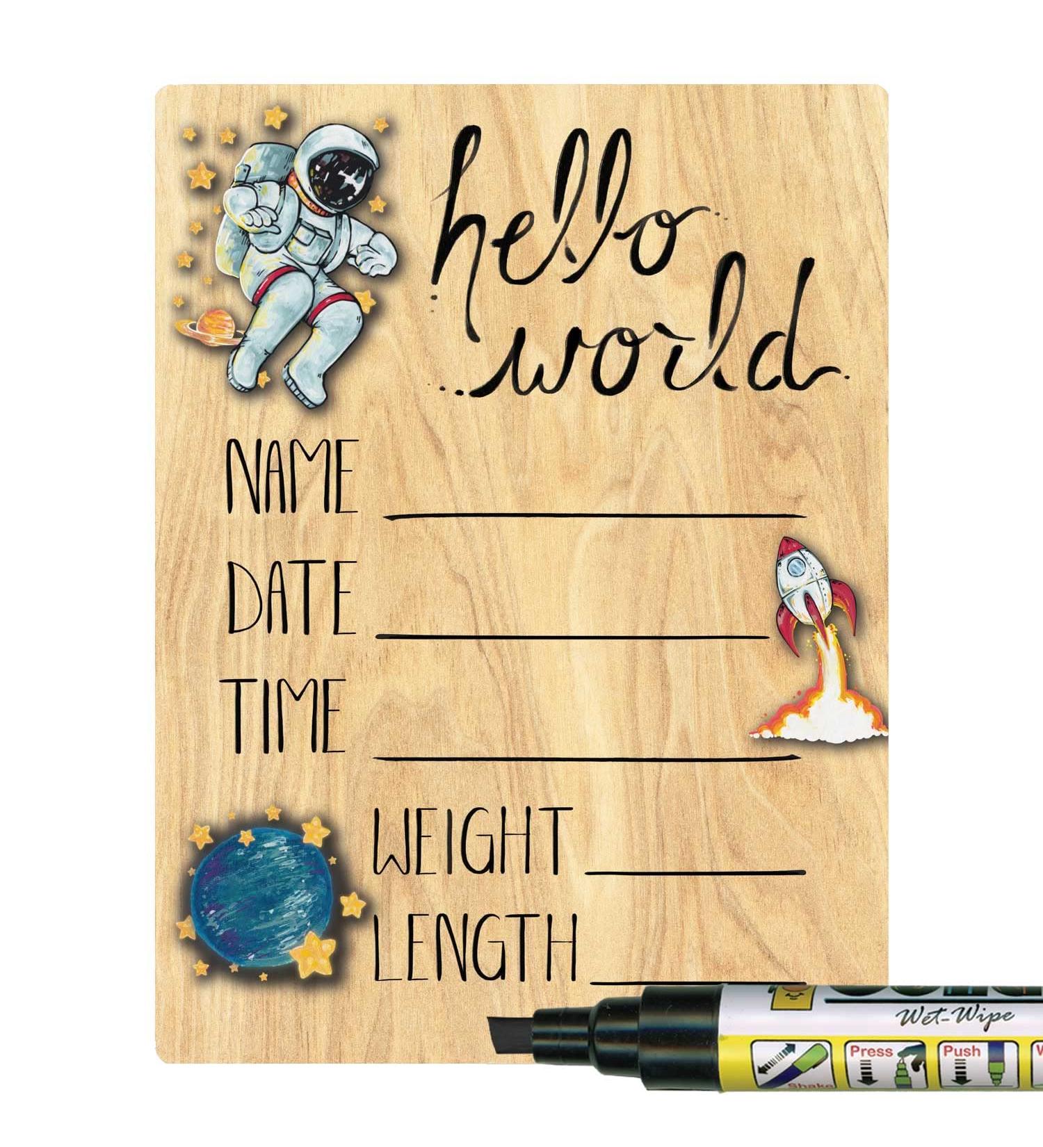Cohas Hello World Newborn Baby Announcement Wood Sign | Space Theme | 5x7 Inches | Black Marker Included - Buy Online on SooperMarket.com