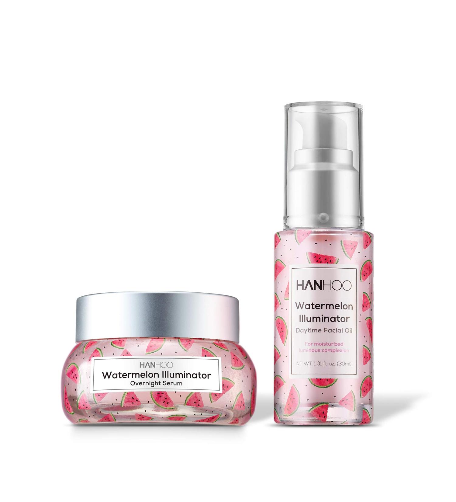 Hanhoo Watermelon Illuminator Set - Daytime Facial Oil & Overnight Serum for Glowing Skin - 2 Piece Set for All Skin Types - Buy Online on SooperMarket.com