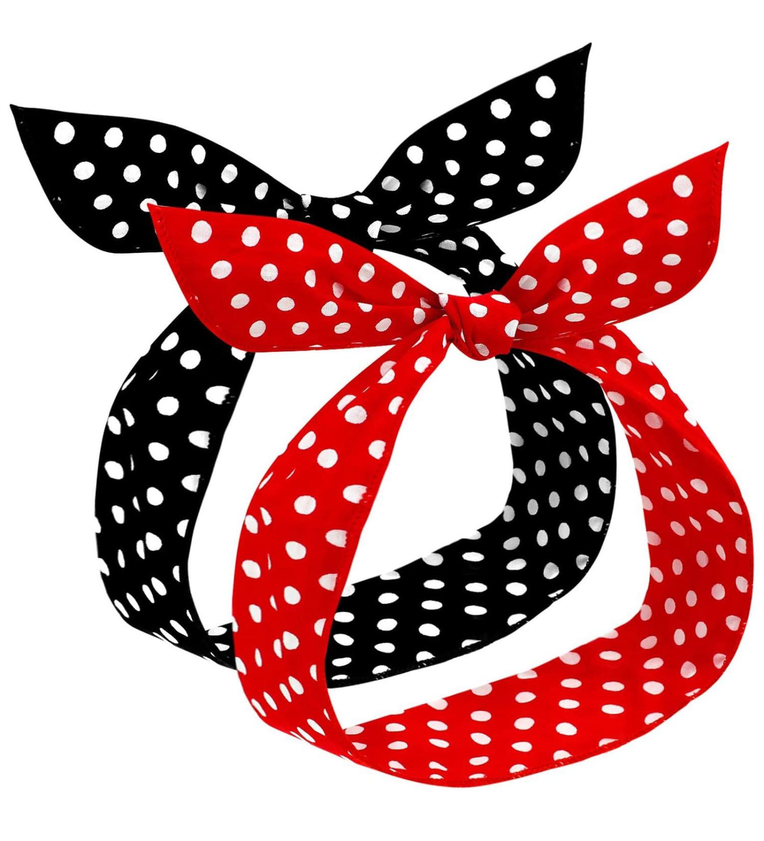 Polka Dot Headbands Set - Retro Bandana Wire Headband for Girls & Women - Vintage Print Christmas Hairband (Red & Black) - Buy Online on SooperMarket.com