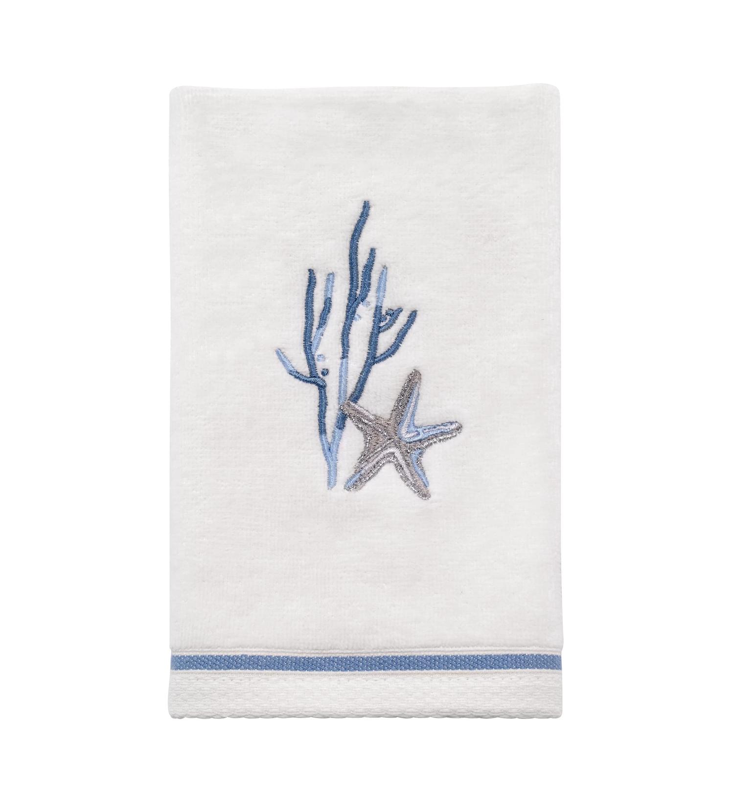 Avanti Linens Abstract Coastal Collection White/Blue Embroidered Fingertip Towel - Soft & Absorbent Cotton - Buy Online on SooperMarket.com