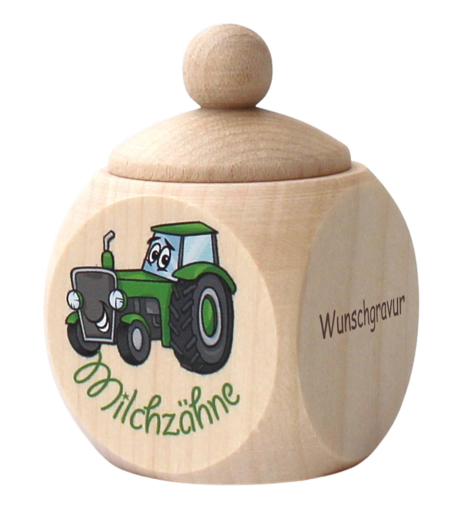 Personalized Wooden Milk Tooth Pot for Boys - Engraved Tractor Design | Perfect Gift for Birthday & Baptism | Unique Tooth Box - Buy Online on SooperMarket.com