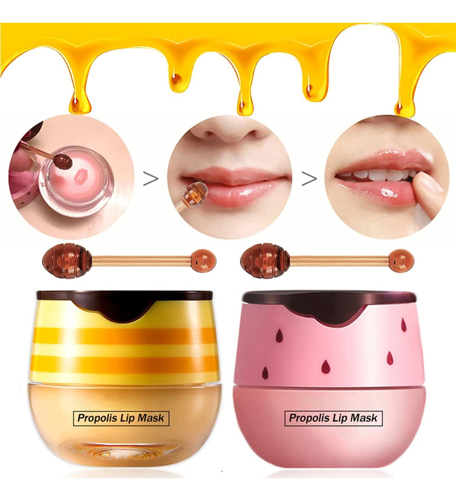 2 Pack Bee Balm Lip Care Set - Exfoliating Honey & Strawberry Lip Scrub, Hydrating Lip Mask with Propolis, Prevents Dryness and Cracks - Includes Lip Brush - Buy Online on SooperMarket.com