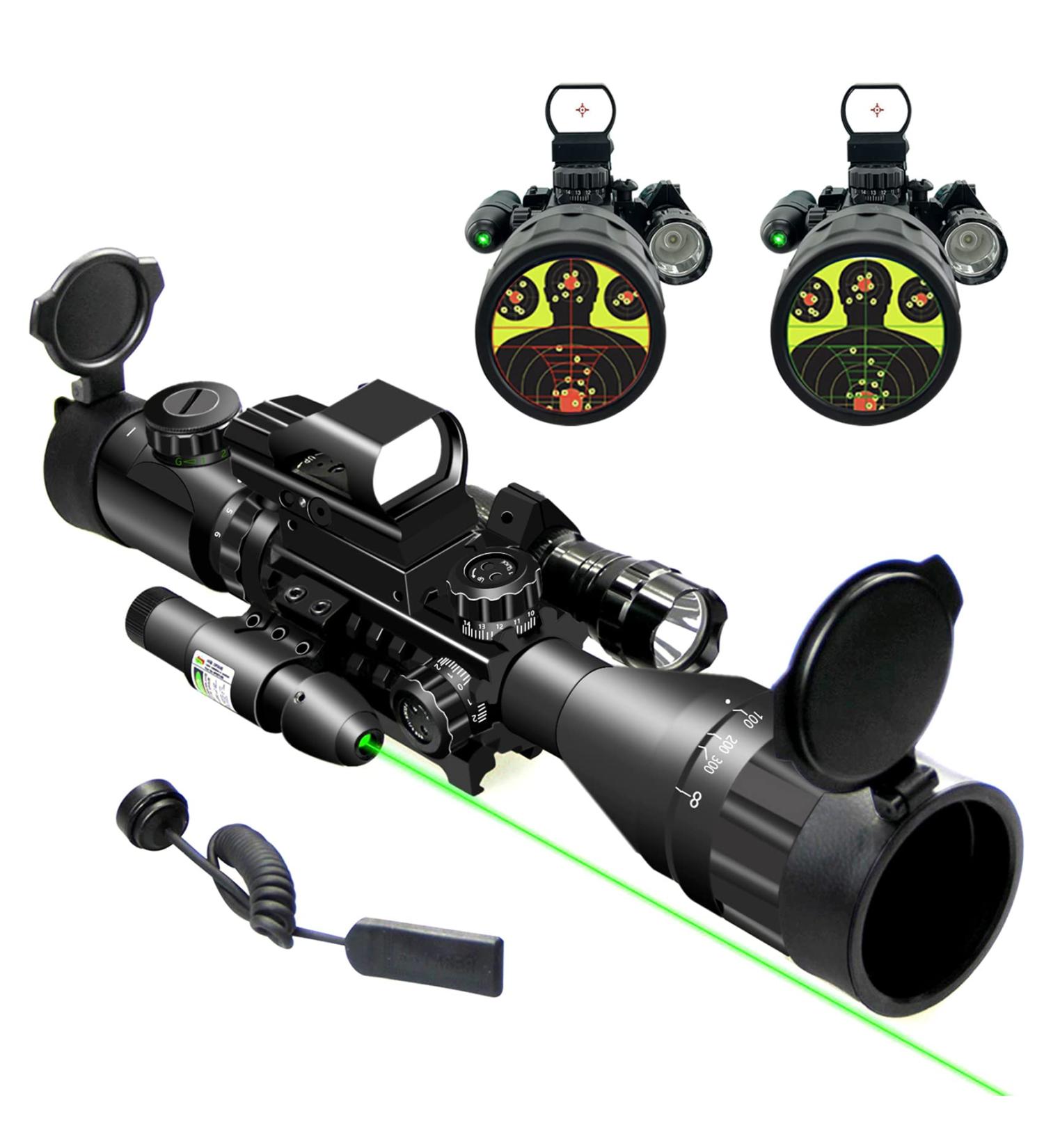 UUQ 4-16x50 AO Rifle Scope with Red/Green Reticle & Green Laser + Reflex Red Dot Sight - 5 Brightness Modes - Buy Online on SooperMarket.com