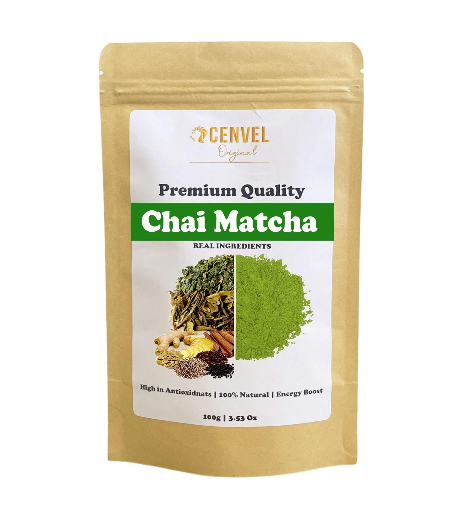 CENVEL Chai Matcha Green Tea Powder | Premium Grade | Use for Drinking Cooking Baking Smoothie | Increase Energy - Boost Metabolism - Improve Mental Focus | Vegan & Vegetarian Friendly (100g) - Buy Online on SooperMarket.com