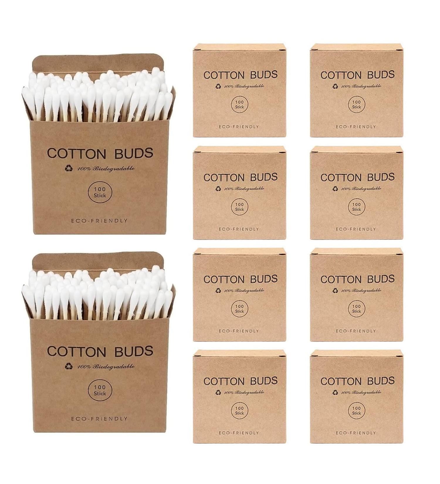 Buy 100% Biodegradable Cotton Swabs - 10 Packs of 100 | Large Head Wooden Handle for Make-up & Polishing | Eco-Friendly & Natural - Buy Online on SooperMarket.com