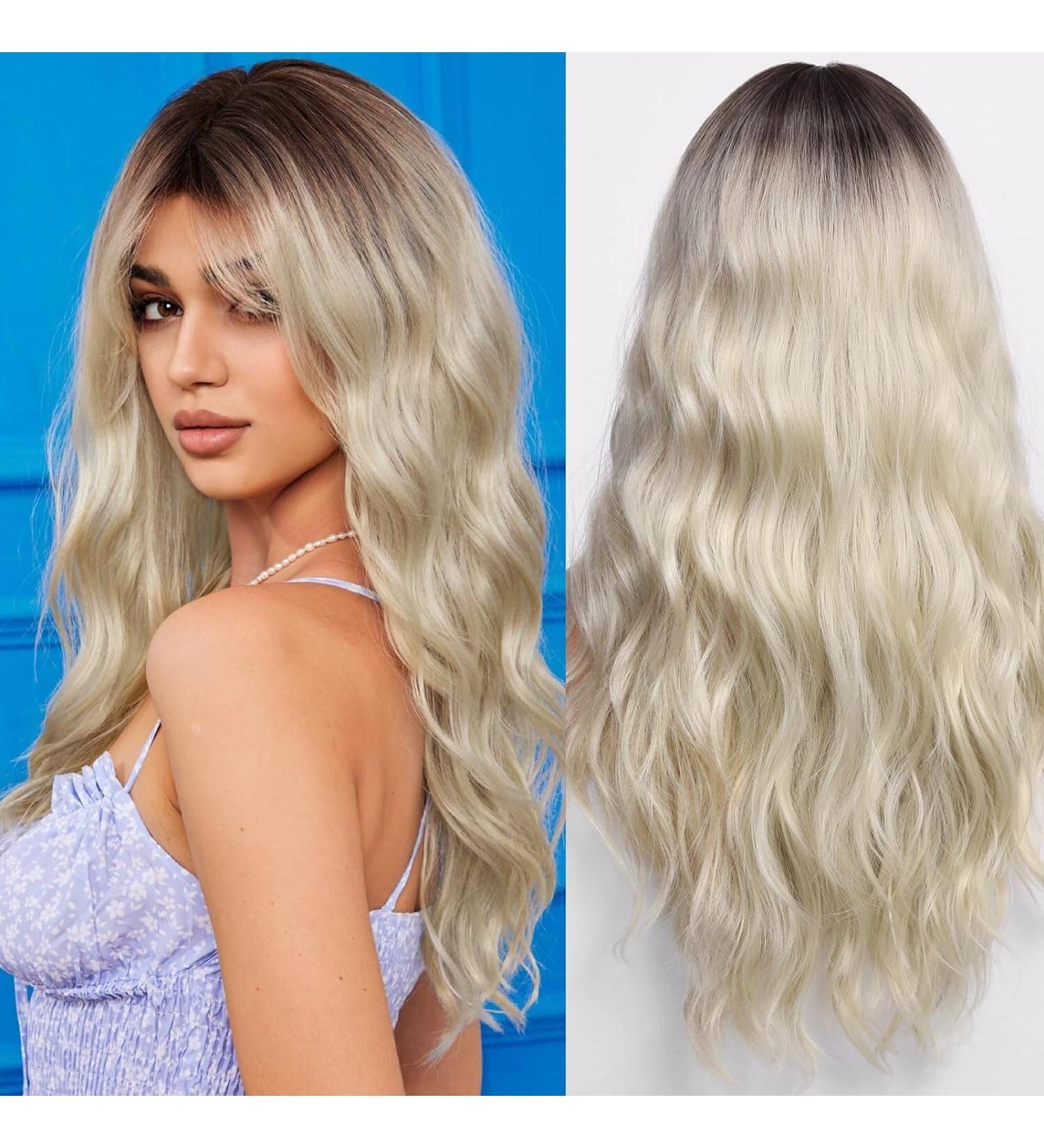 Wokestar Long Platinum Synthetic Wig with Curtain Fringe for Women - Buy Online on SooperMarket.com