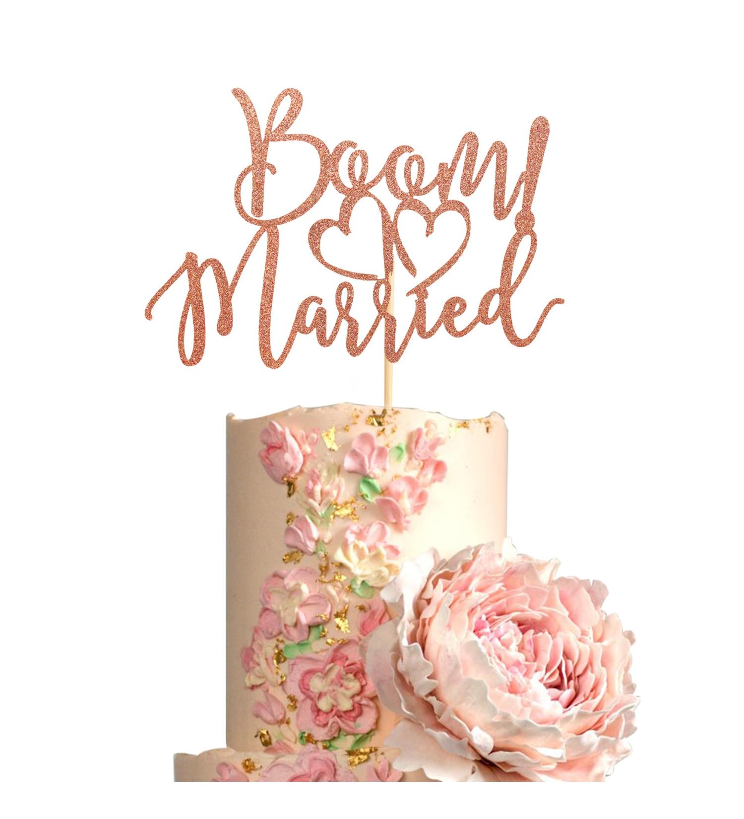 Arthsdite BOOM! Married Wedding Cake Topper Funny Cake Topper Quirky Nerdy Topper Married Cake Topper Bridal Shower Engagement Wedding Party Supplies - Rose Gold Glitter - Buy Online on SooperMarket.com