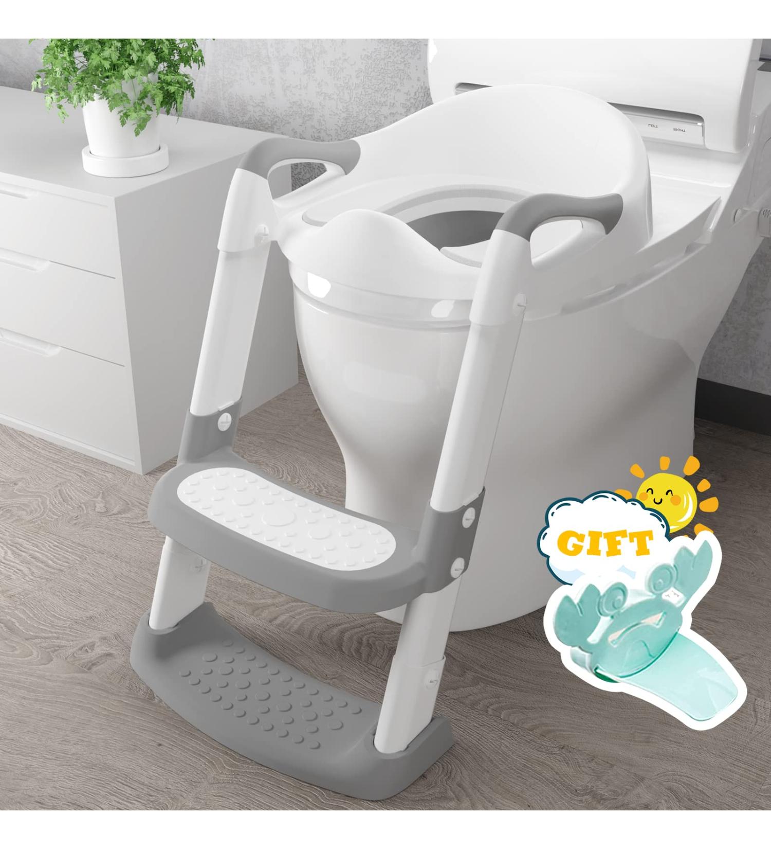 Potty Training Seat with Step Stool Ladder - Gentle Monster Toddler Toilet for Boys Girls - Foldable & Comfortable Chair with Anti-Slip Pad (Grey) - Buy Online on SooperMarket.com