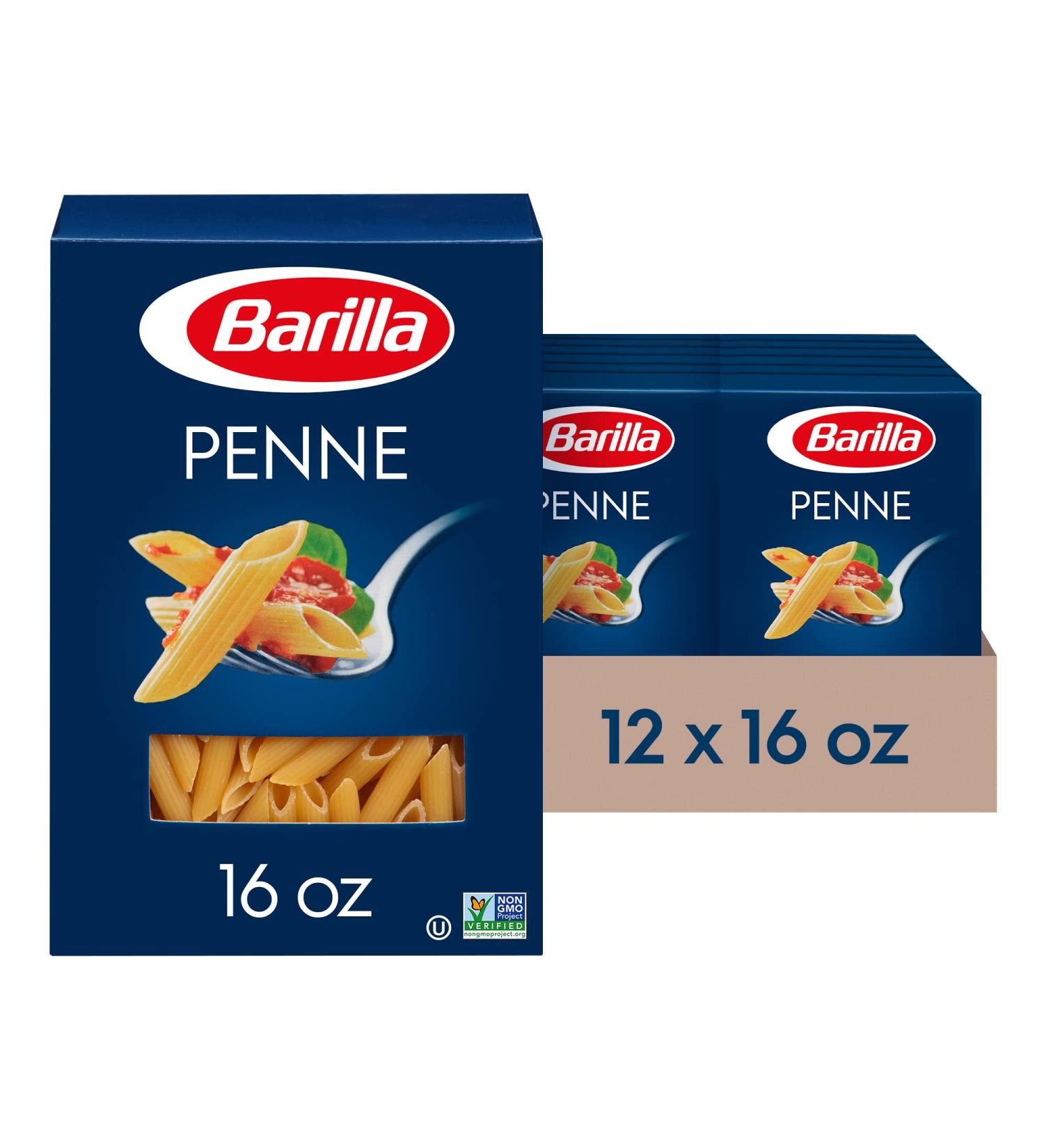 Barilla Penne Pasta 16 oz. Box (Pack of 12) - Non-GMO Durum Wheat Semolina - Italy's #1 Pasta Brand - Kosher Certified - Buy Online on SooperMarket.com