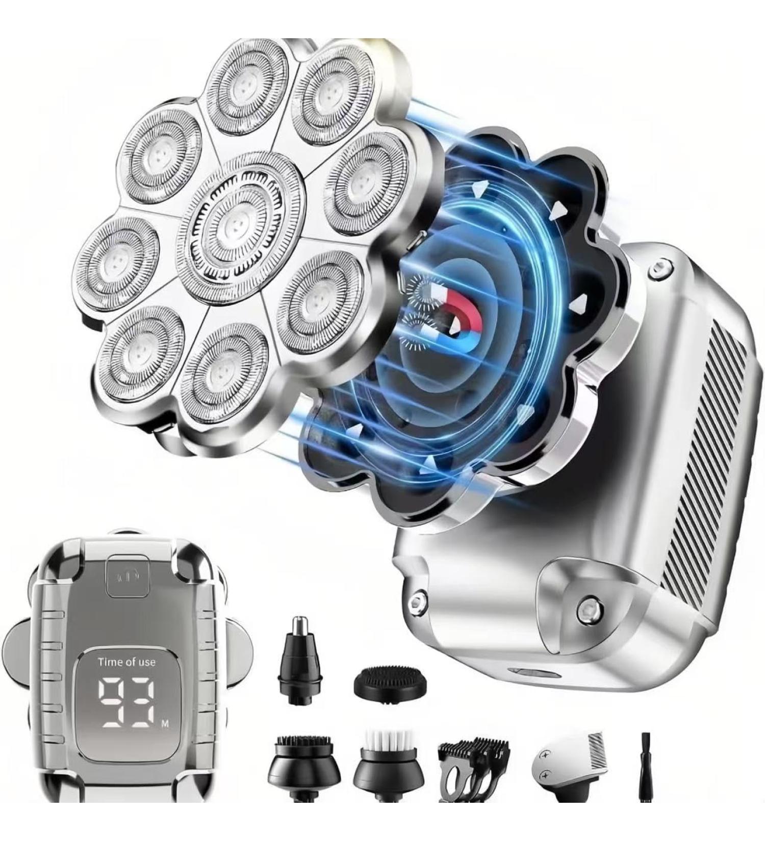 Shop Upgraded 9D Electric Head Shaver for Bald Men - 5 in 1 USB Rechargeable Razor with Rotary Blades Clippers Nose Trimmer & Facial Brush - Buy Online on SooperMarket.com