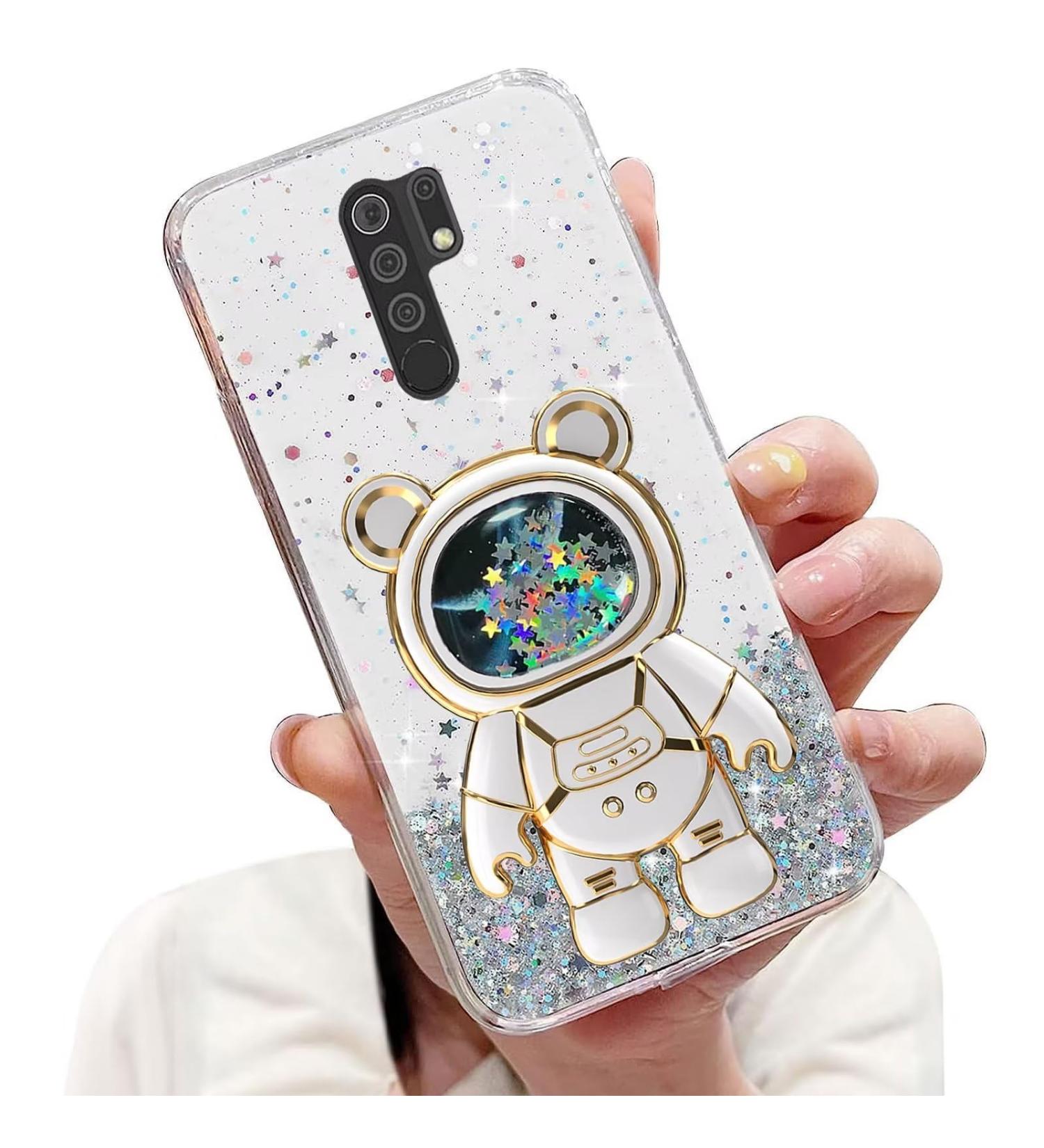Tivenfezk Nadoli for Xiaomi Redmi 9 - Astronaut Glitter Soft Silicone Case | Hidden Stand & Bling Caricature Design - Buy Online on SooperMarket.com