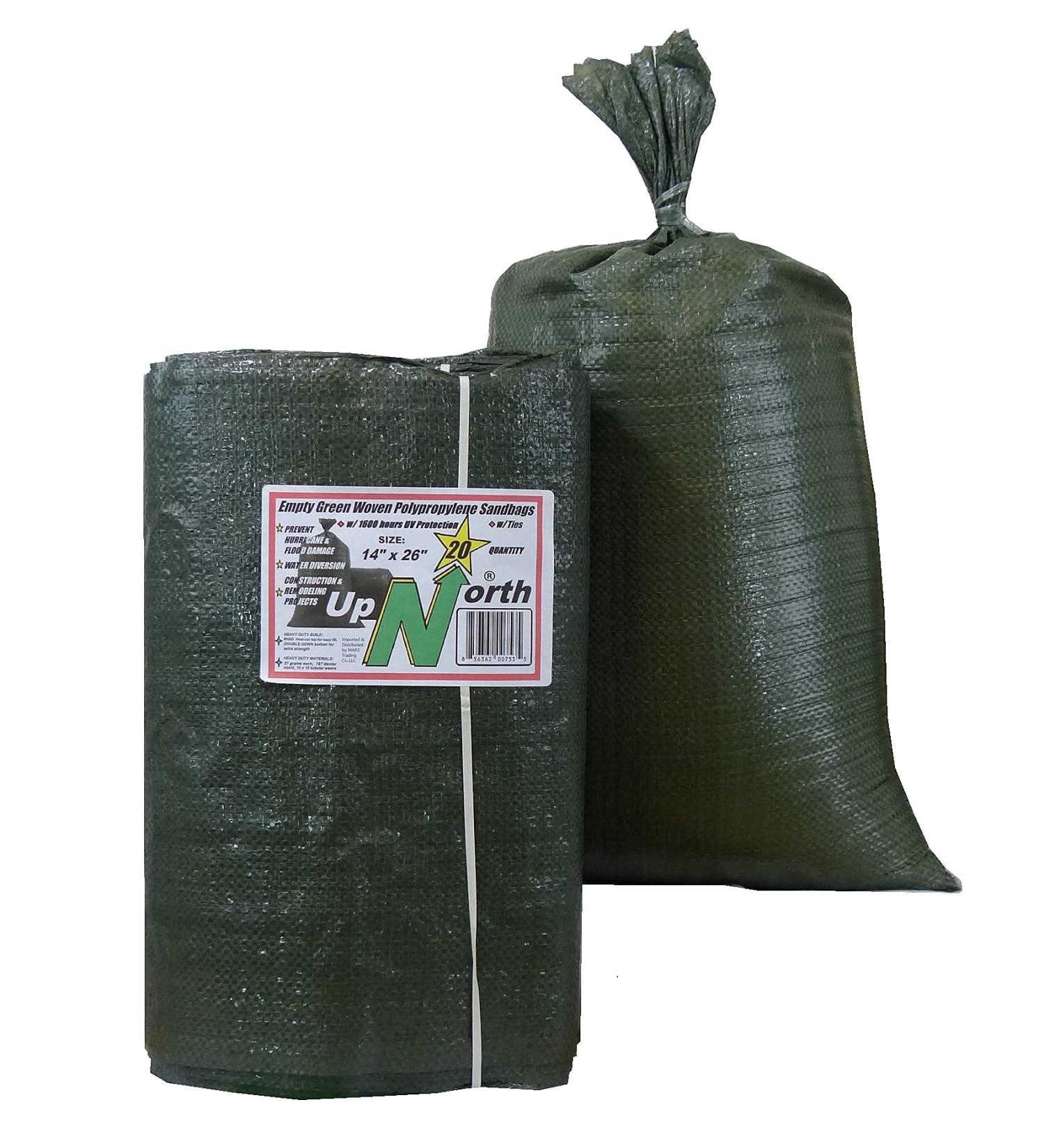UpNorth Sandbags 20-Pack - Empty Woven Polypropylene Sand Bags with Ties, UV Protection - 14 x 26 Military Green - Buy Online on SooperMarket.com