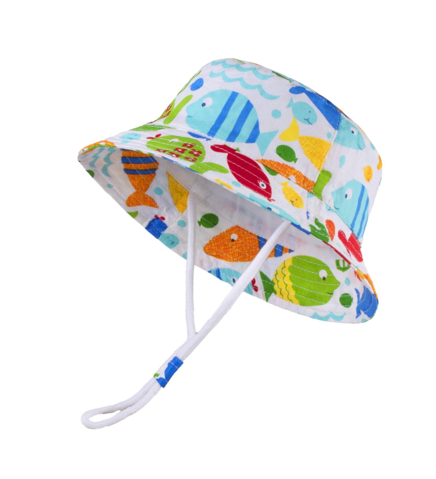 LANGZHEN Baby Girls Beach Sun Hat with Chin Strap, Colorful Fish Print - 6-12 Months - Buy Online on SooperMarket.com
