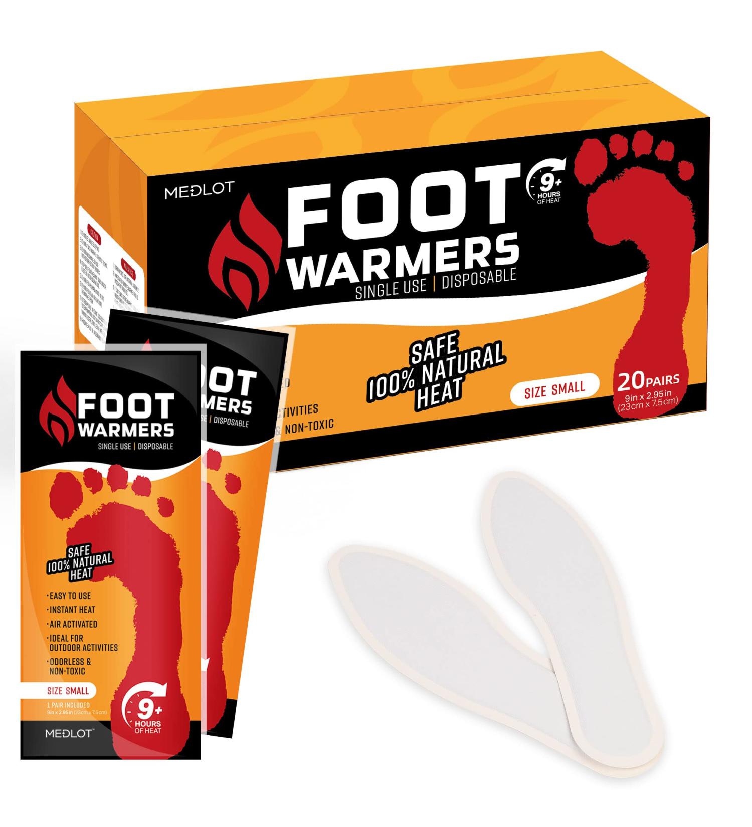 Medlot Heated Insoles Foot Warmer - 20 Pairs, Long Lasting Disposable Boot Shoe Warmers for Men and Women - 10.2x3.3in - Buy Online on SooperMarket.com