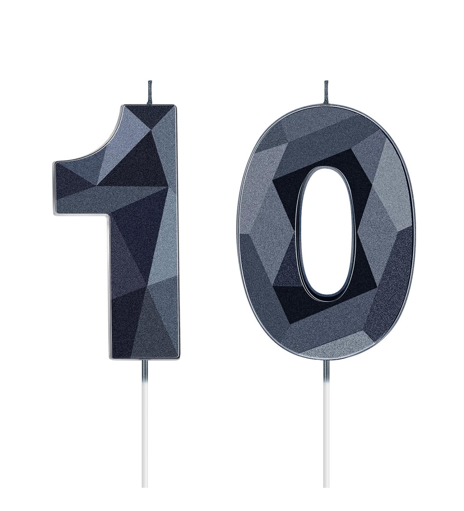 10th Birthday 3D Diamond Number Candle - Black Cake Topper for Family Baking & Theme Party - Buy Online on SooperMarket.com