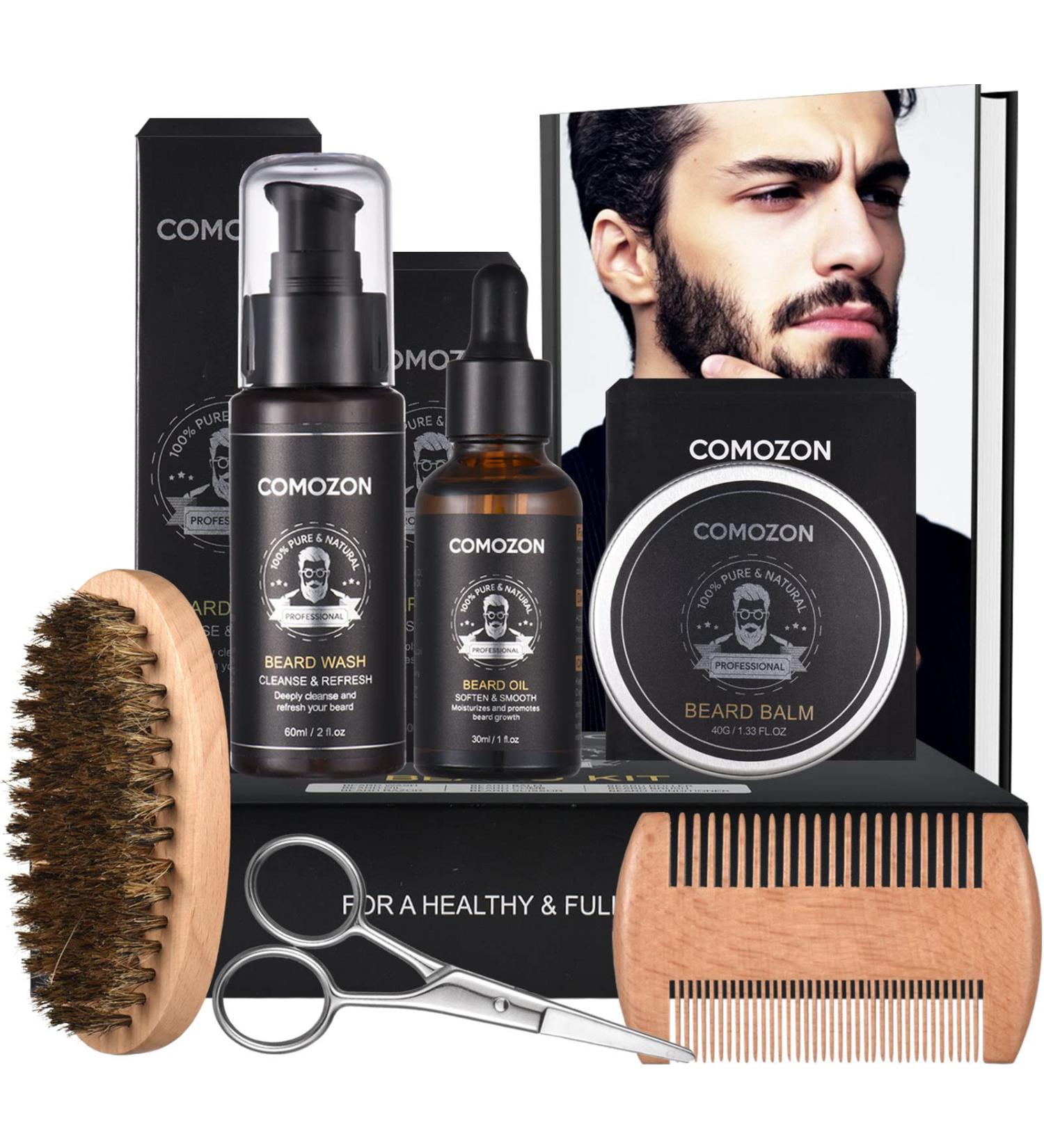 6-in-1 Beard Growth Kit with Oil, Balm, Wash, Brush, Comb & Scissors - Beard Care Gift for Men - Buy Online on SooperMarket.com