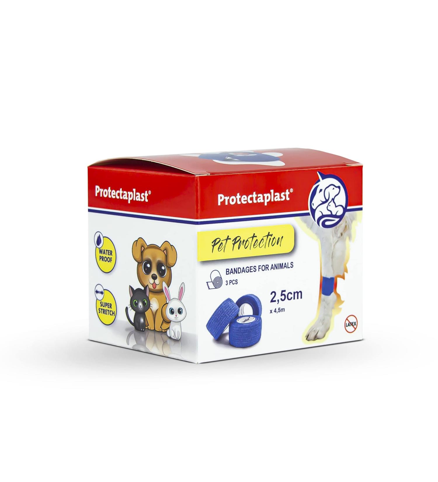 Protectaplast Self-Adhesive Bandage for Pets | 3 Pieces (2.5cm x 4.5m) | Latex & Glue-Free Dressing for Dogs Cats & Horses - Wound Care & Joint Support - Buy Online on SooperMarket.com