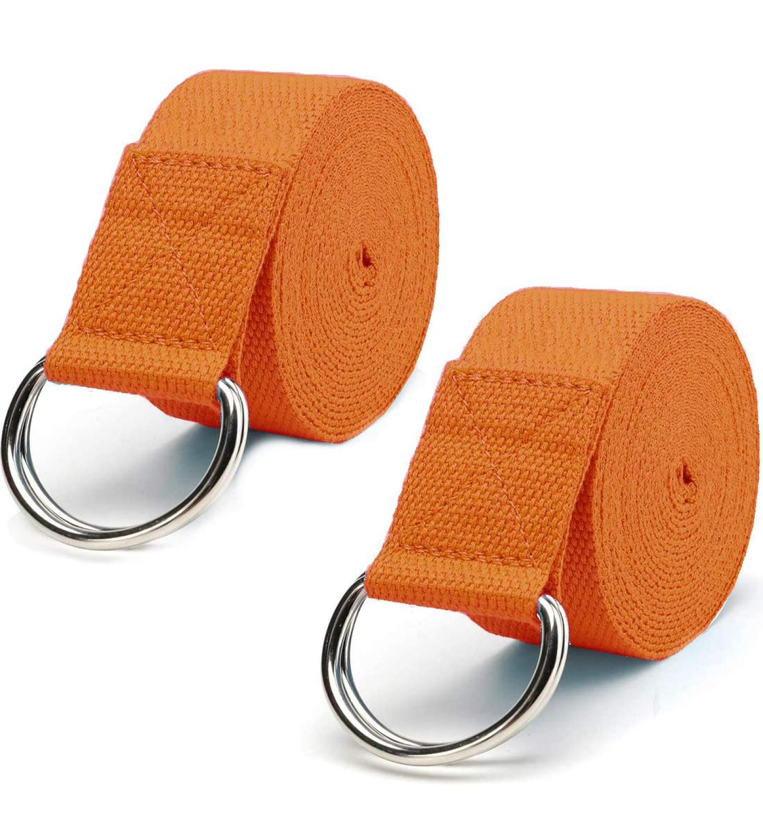 2 Pack 6ft Yoga Straps with Adjustable Metal D Ring Buckle | Stretch Band for Yoga, Pilates, Physical Therapy | Orange - Buy Online on SooperMarket.com
