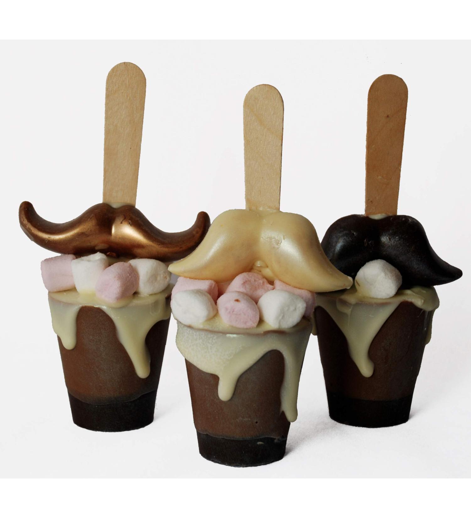 Set of 3 Belgian Hot Chocolate Stirrers Spoons Sticks with Mustache Individually Wrapped HandMade - Buy Online on SooperMarket.com