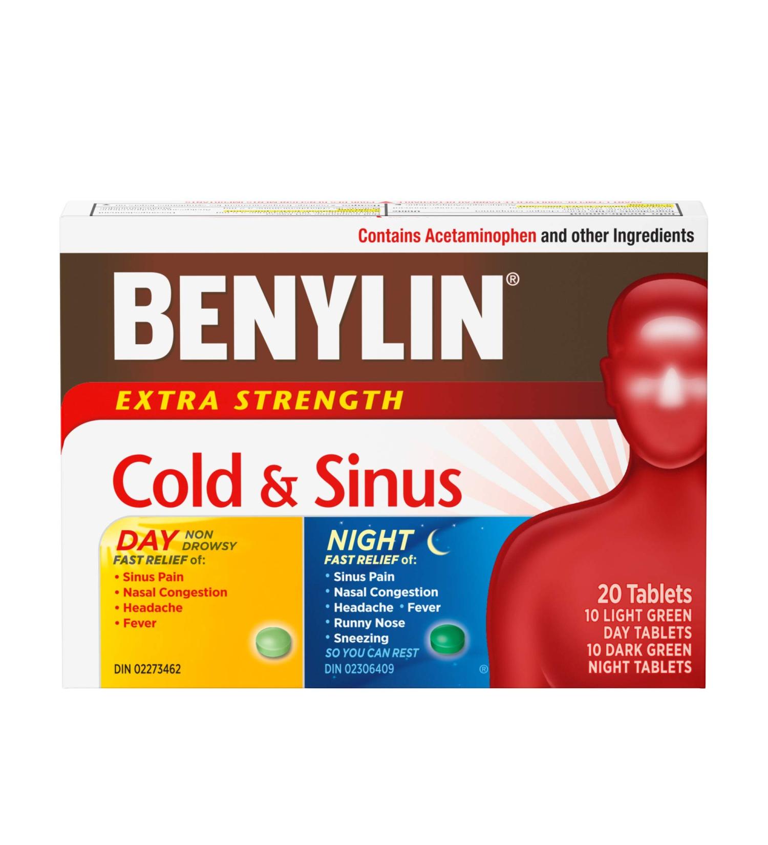 BENYLIN Extra Strength Cold and Sinus Caplets Relieves Cold and Sinus symptoms Daytime and Nighttime Convenience Pack 20ct - Buy Online on SooperMarket.com