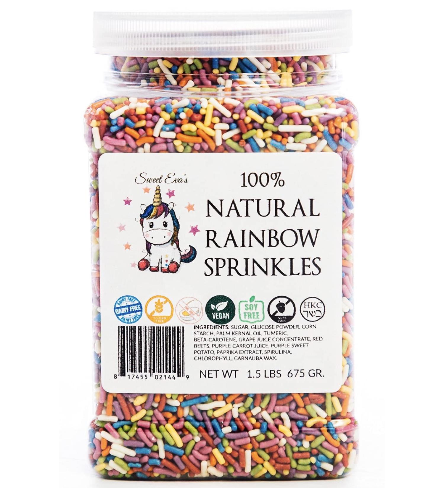 Natural Rainbow Sprinkles - Dairy, Nut, Gluten, Soy Free | Vegan & Kosher | 1.5 lbs Cupcake & Cake Topper | Resealable Container - Buy Online on SooperMarket.com