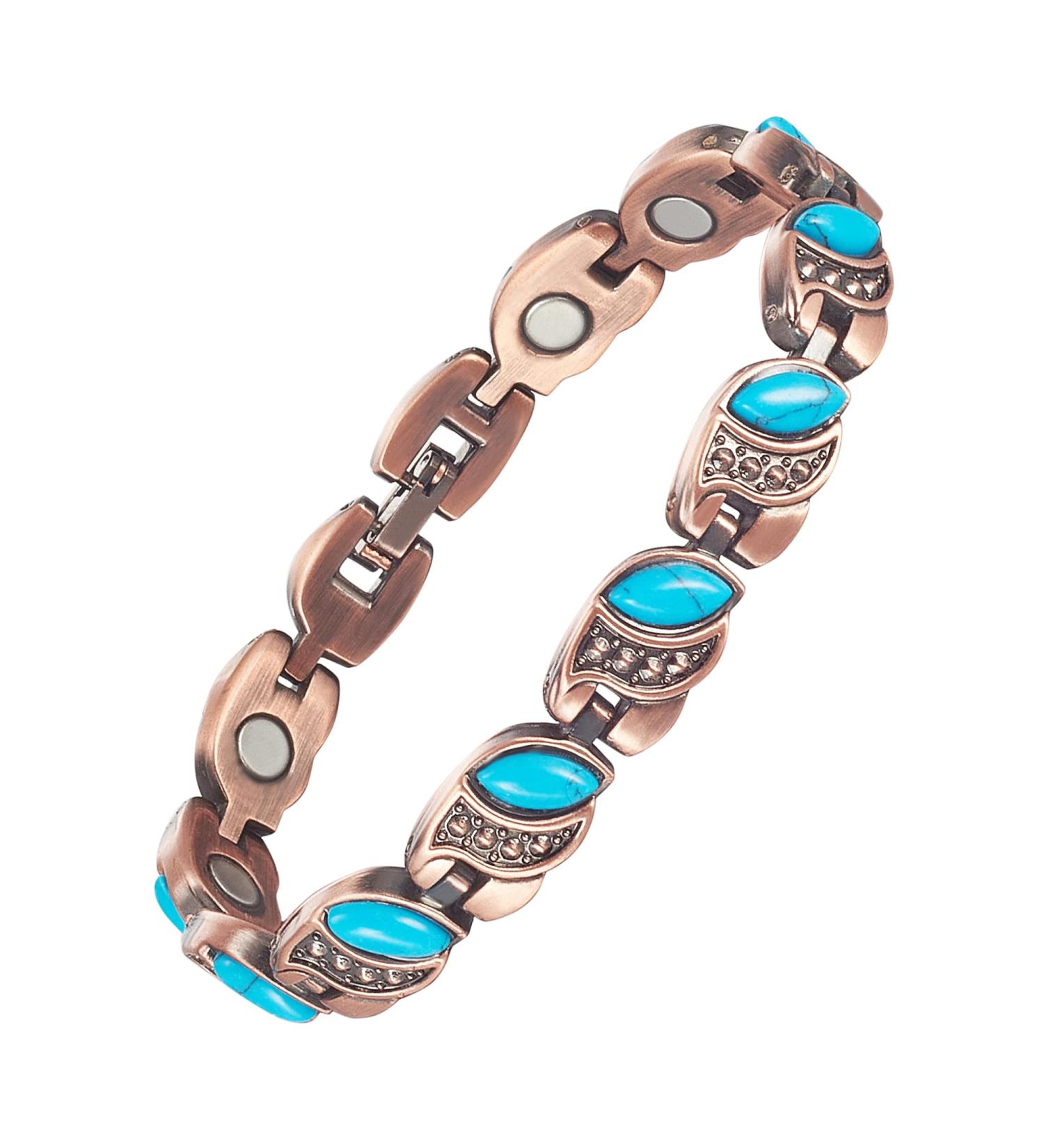 EnerCoppeX Copper Magnetic Bracelet for Women - Turquoise Jewelry with 3500 Gauss Magnet (COB-0175) - Buy Online on SooperMarket.com
