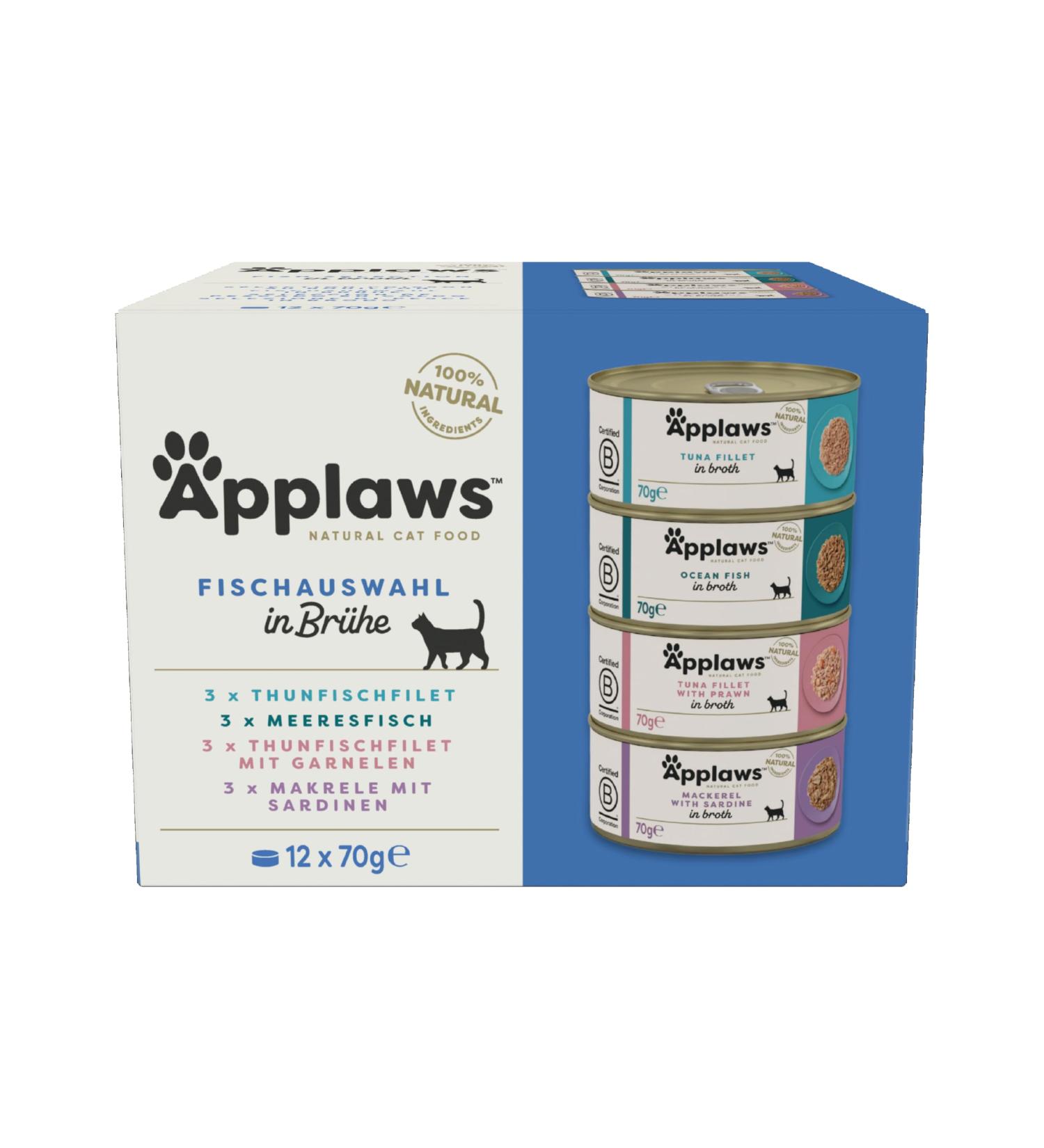 Applaws Premium Natural Wet Cat Food Fish Selection in Broth 70g Can (12x70g) Fish Variety Selection in Broth 210 g (Pack of 4)