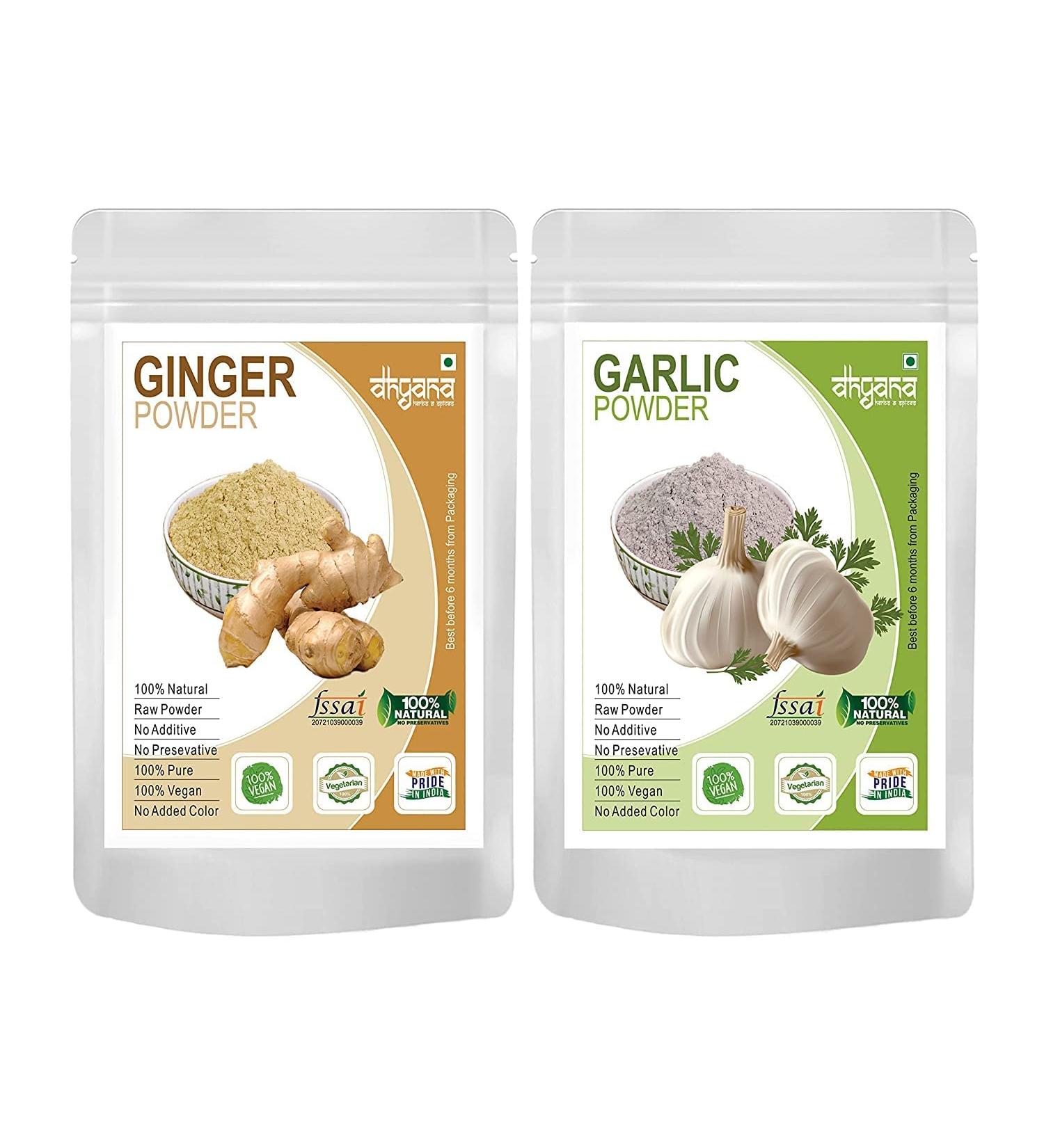 QURA Exim Ginger Powder 100gm + Garlic Powder 100gm (Combo pack of 2) Adrak Powder + Lahsun Powder - Buy Online on SooperMarket.com