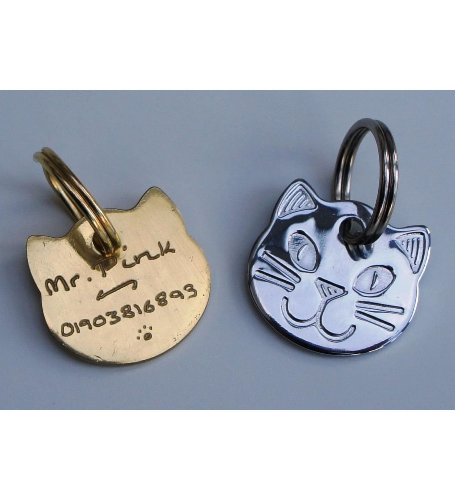 Paradise Pets Personalised Solid Chrome Durable Cat Head Pet ID Tag Disc WITH LONG LASTING DEEP HAND ENGRAVING - ENGRAVED FREE (SILVER)
