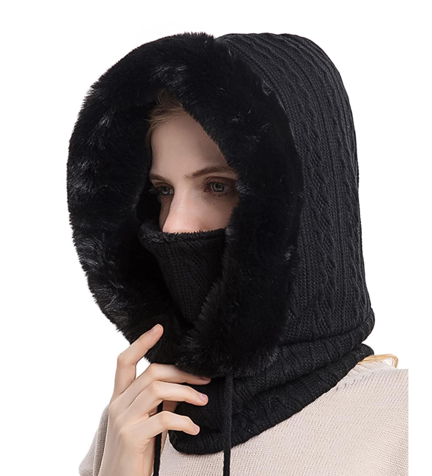 Feoya Storm Hood Ladies Balaclava - Winter Warm Fleece Ski Cap & Neck Warmer - Black Cycling Hat & Scarf - Buy Online on SooperMarket.com