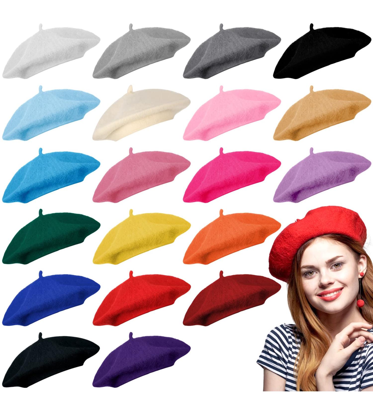 20-Piece Multicolored Wool Berets for Women, French Painter Hats for Winter Parties - Men's and Girls' Artist Beret Hat for Indoor/Outdoor Events - Buy Online on SooperMarket.com
